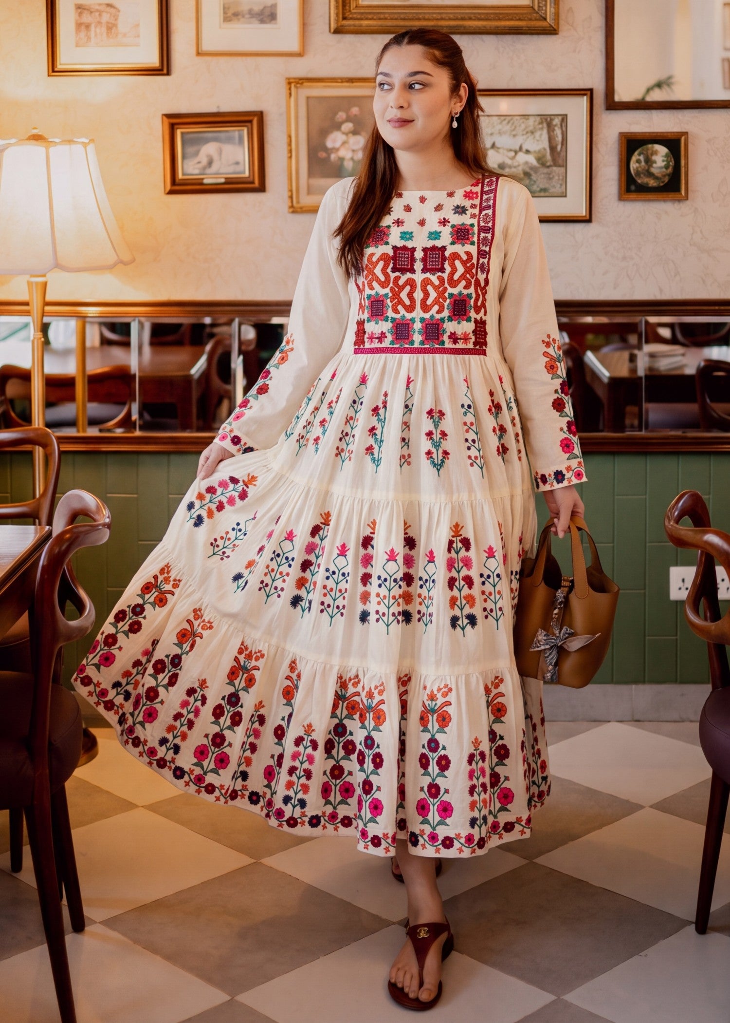 lawn Anarkali in Off-white