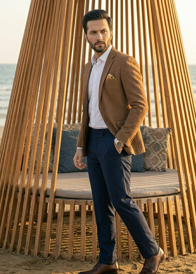wool Blazer in Tan brown