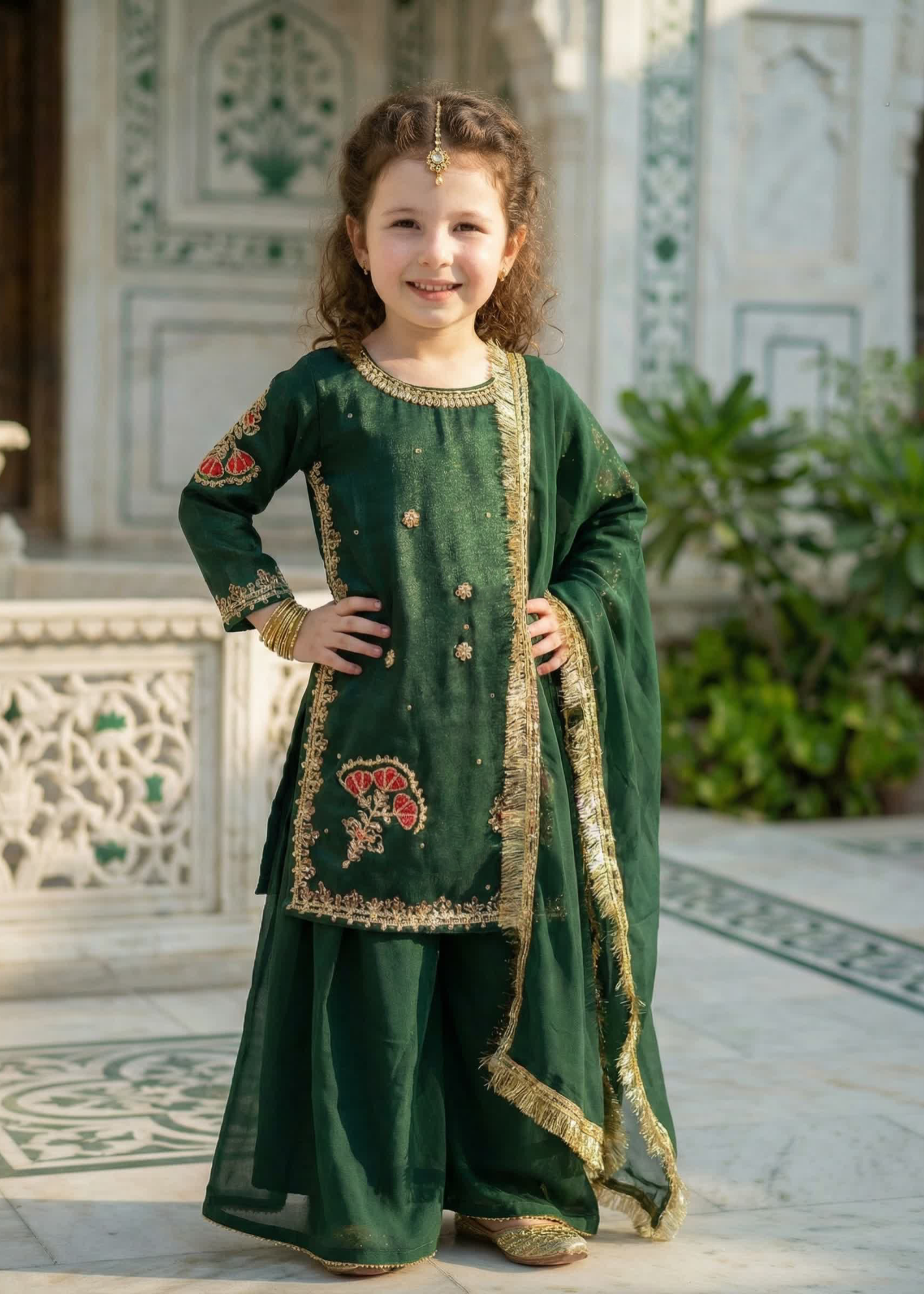 chiffon Sharara in Bottle green