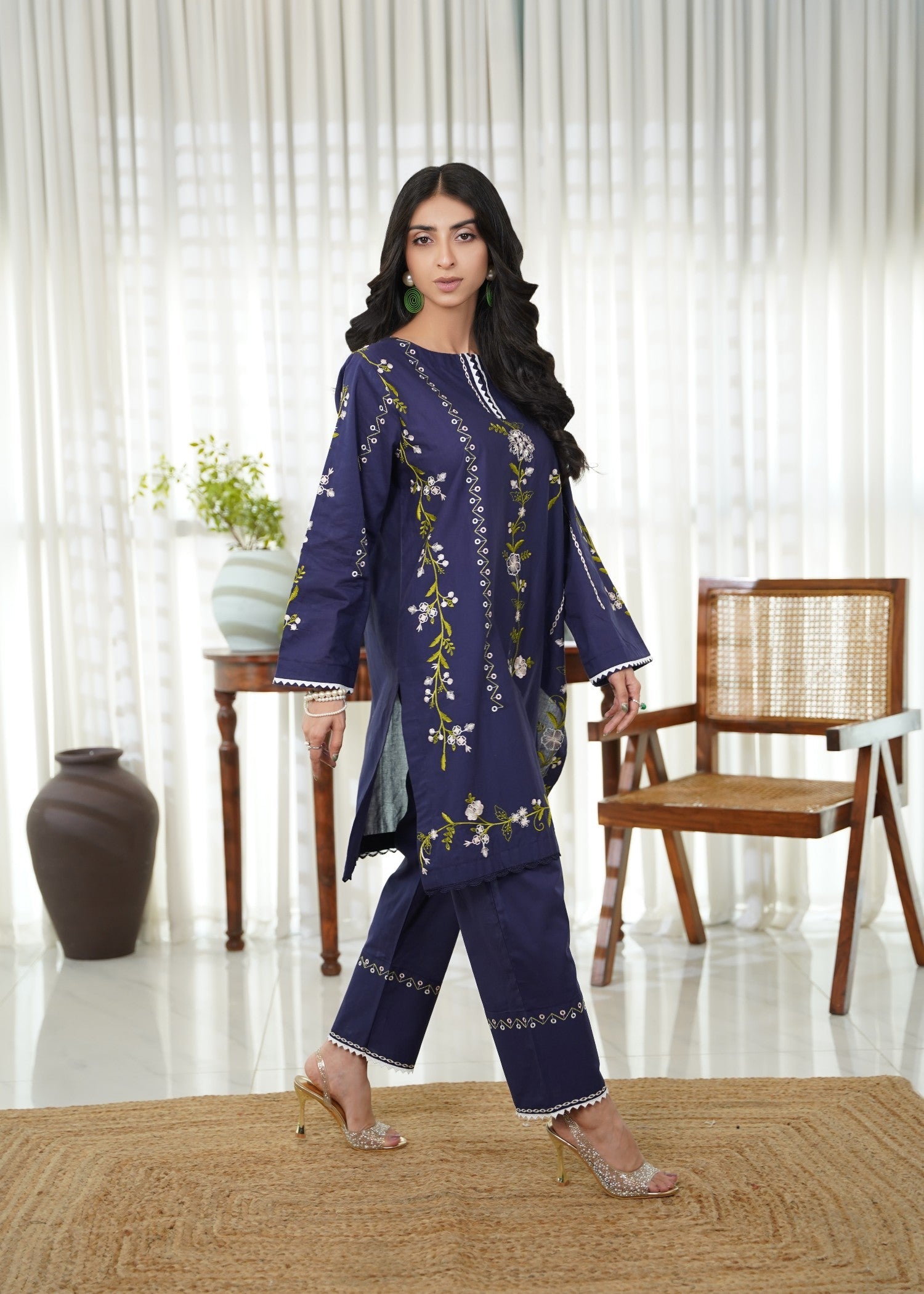 cotton Kurta Set in Navy blue