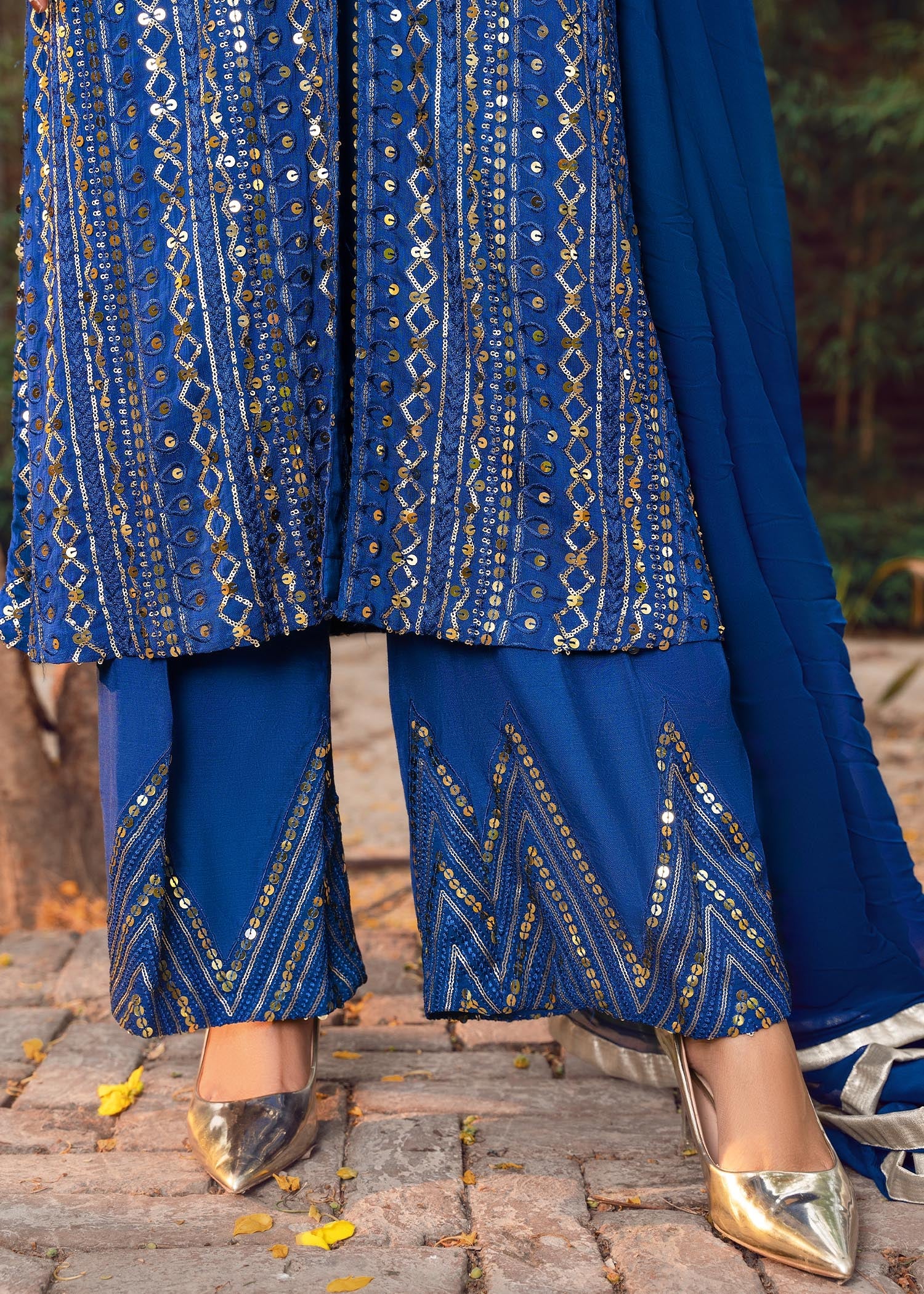 chikankari cotton Gown in Blue