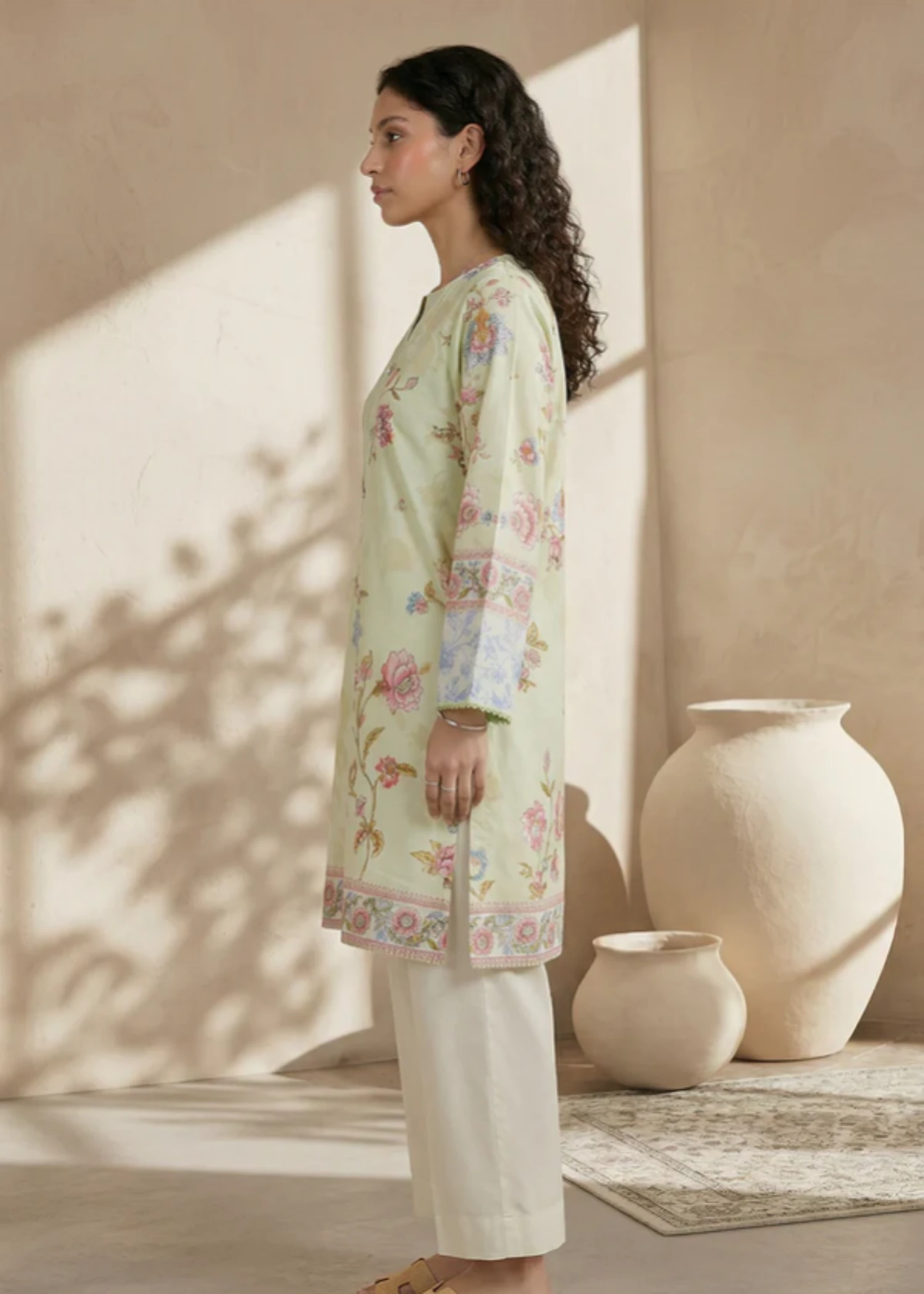 lawn Kurti in Light yellow