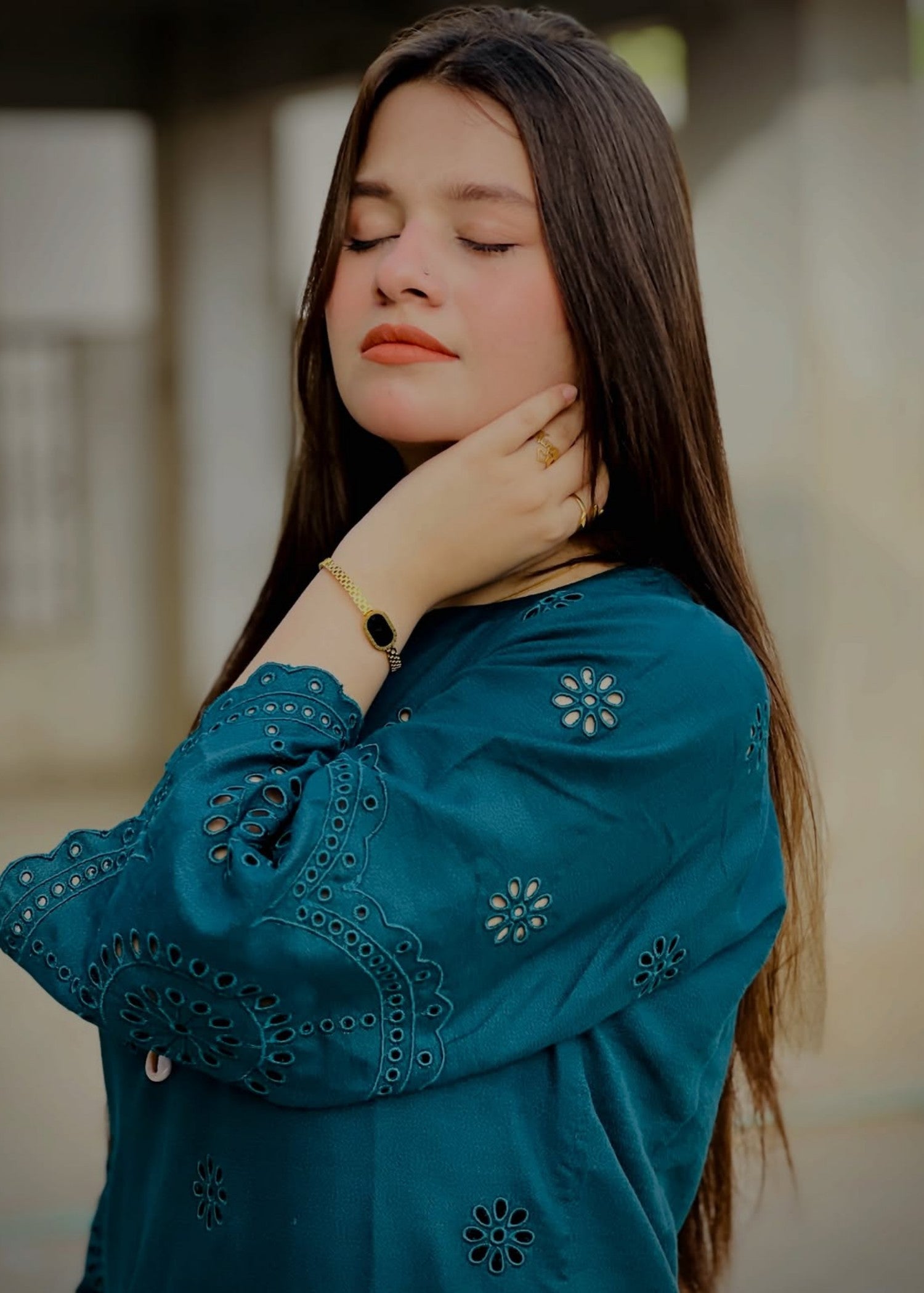 linen chambray Kurta Set in Dark cyan