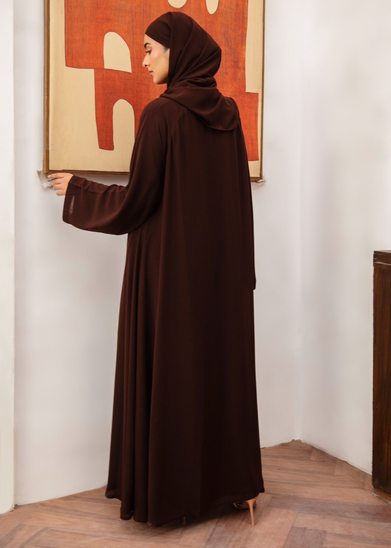 georgette chiffon Abaya in Dark brown