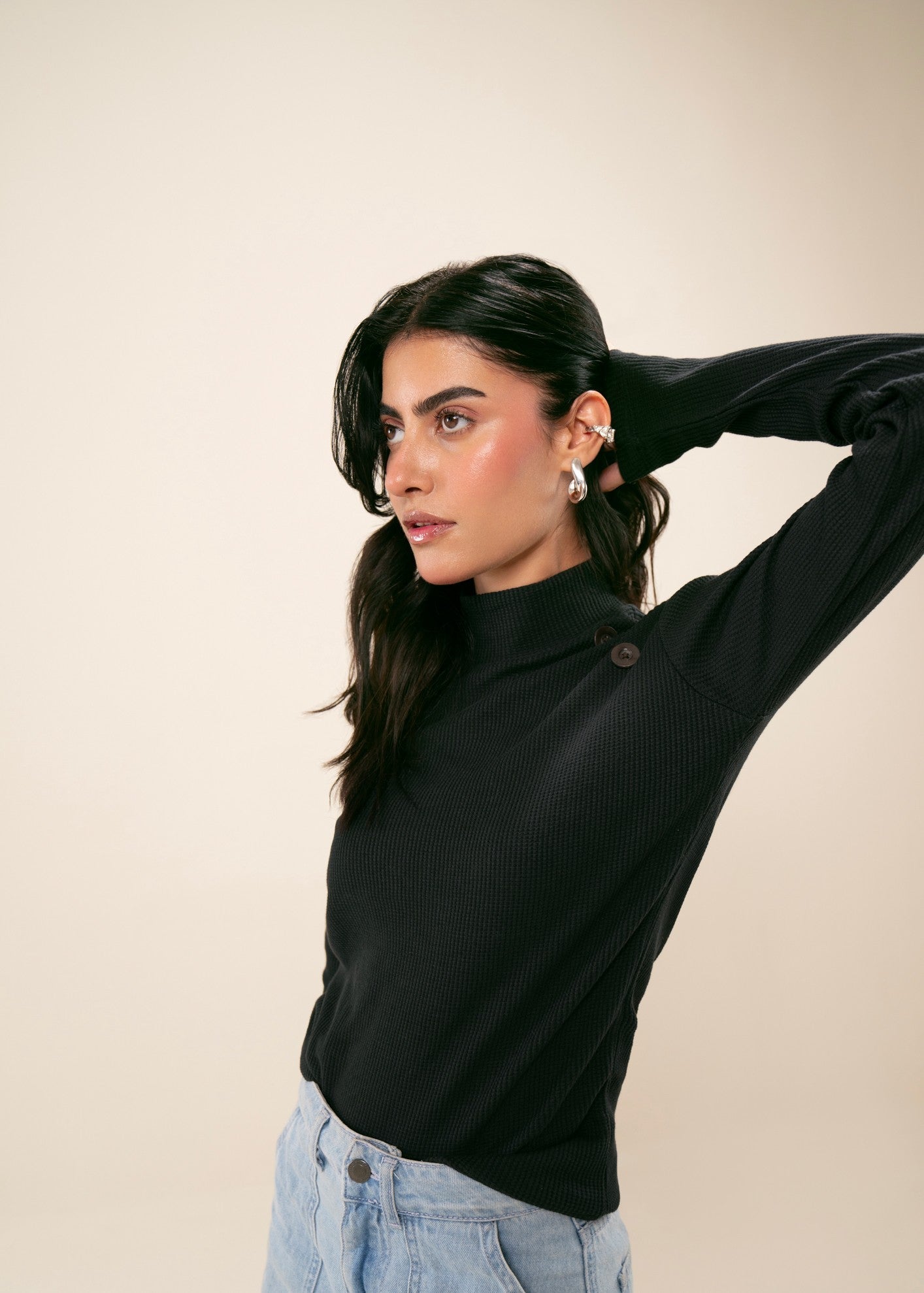 cotton viscose Turtle Neck in Black