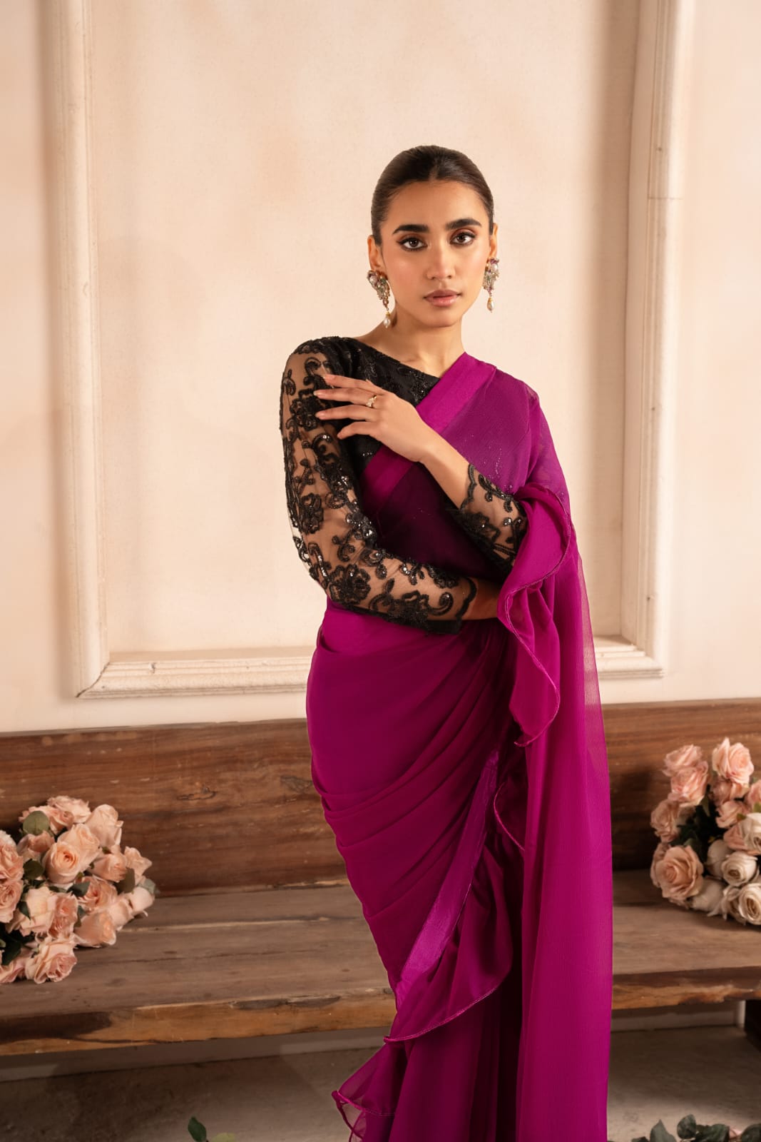 net Saree in Purple