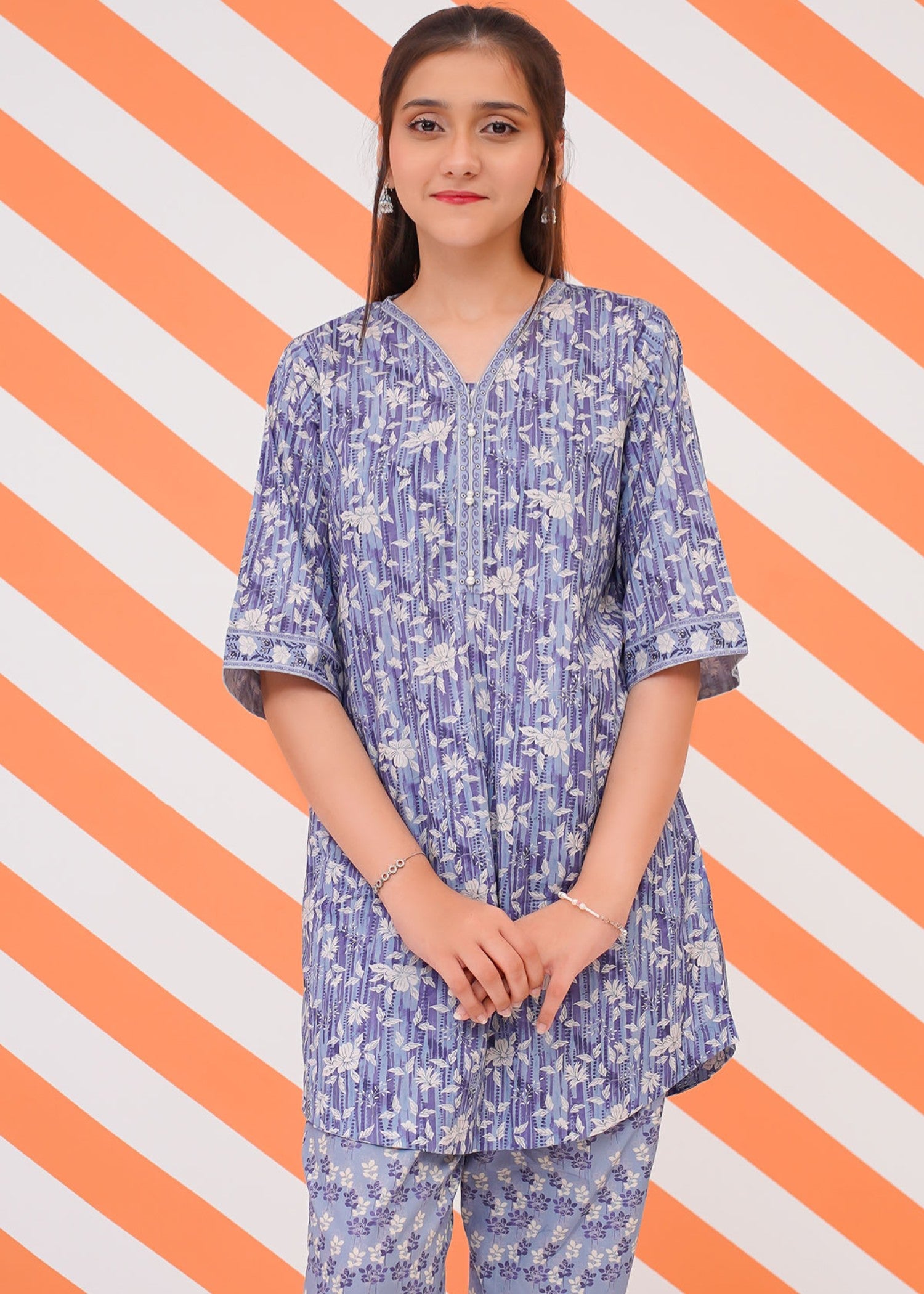 lawn cotton Kurta Set in Denim