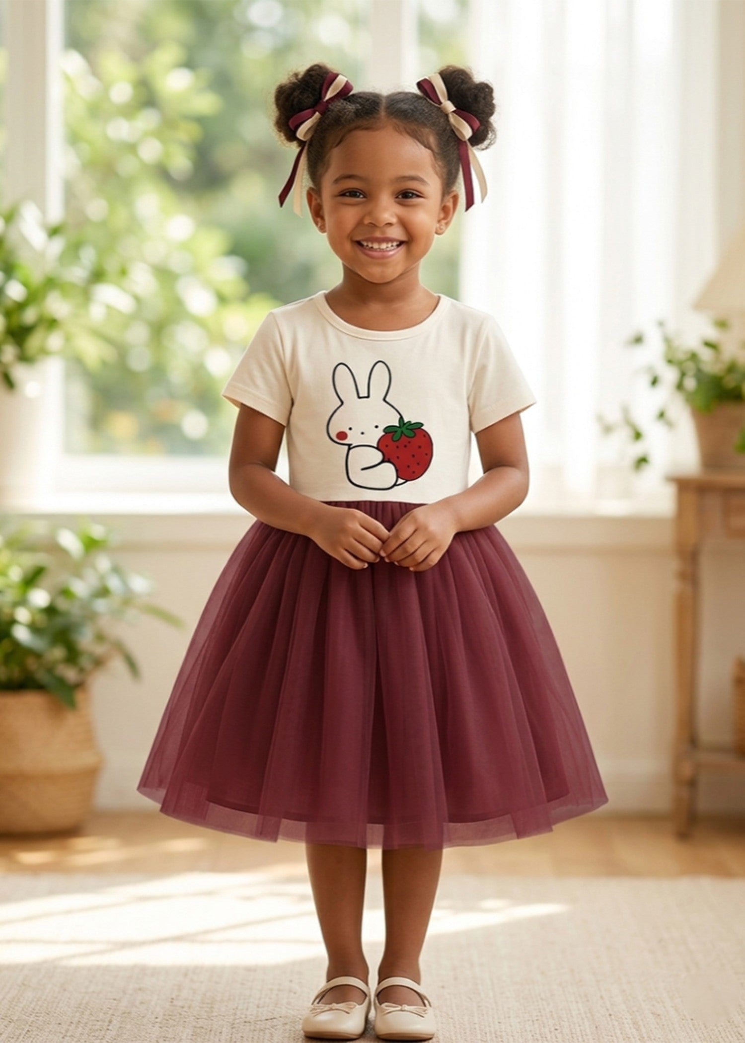 cotton Frock in Maroon, white