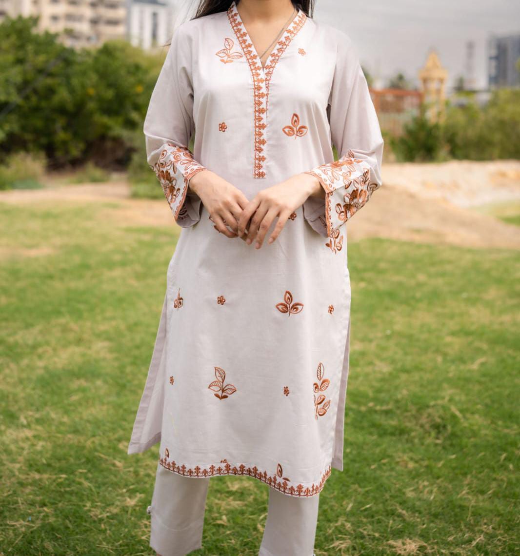 cambric Kurta Set in Pearl white