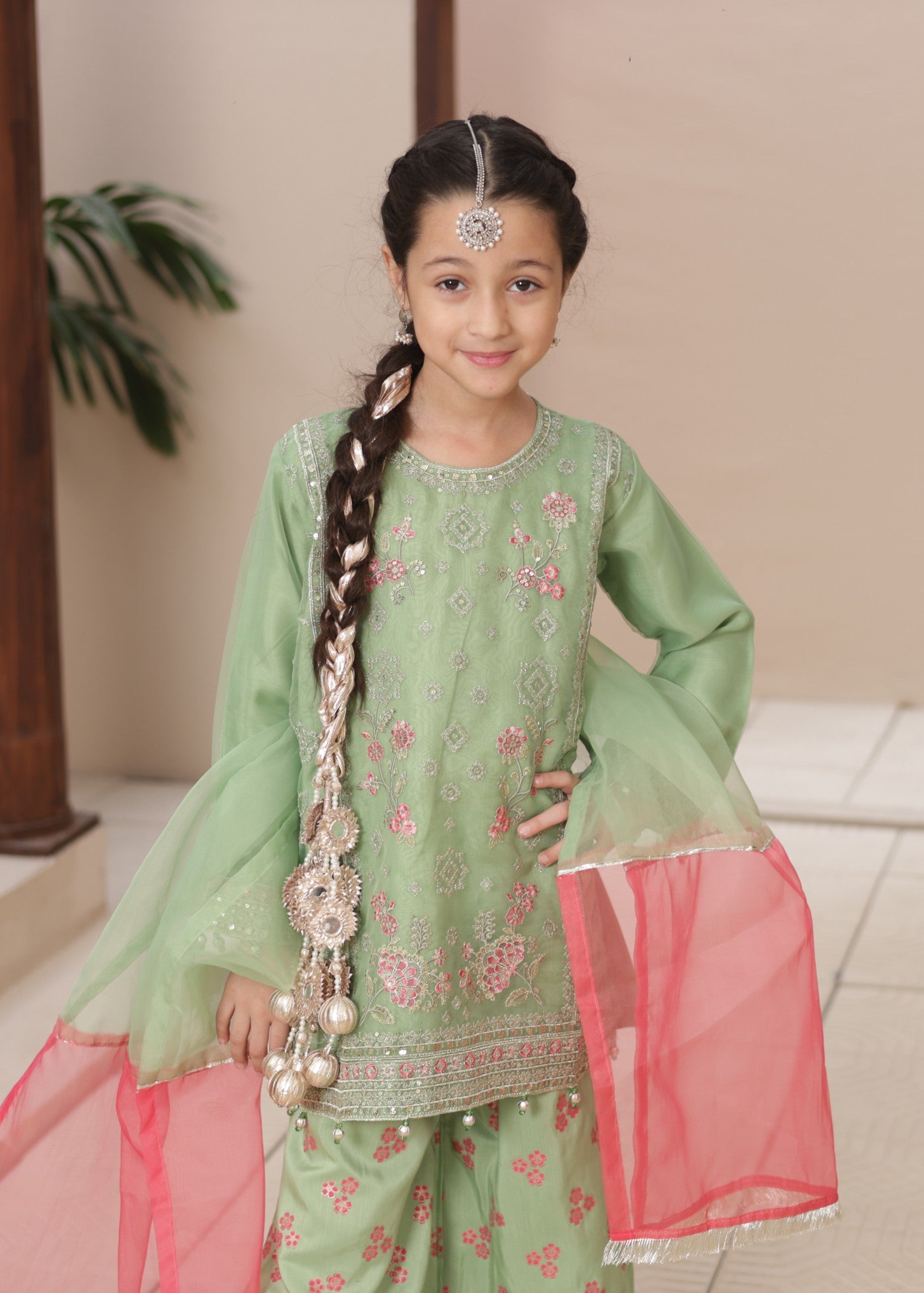 organza Kurta Set in Tea green