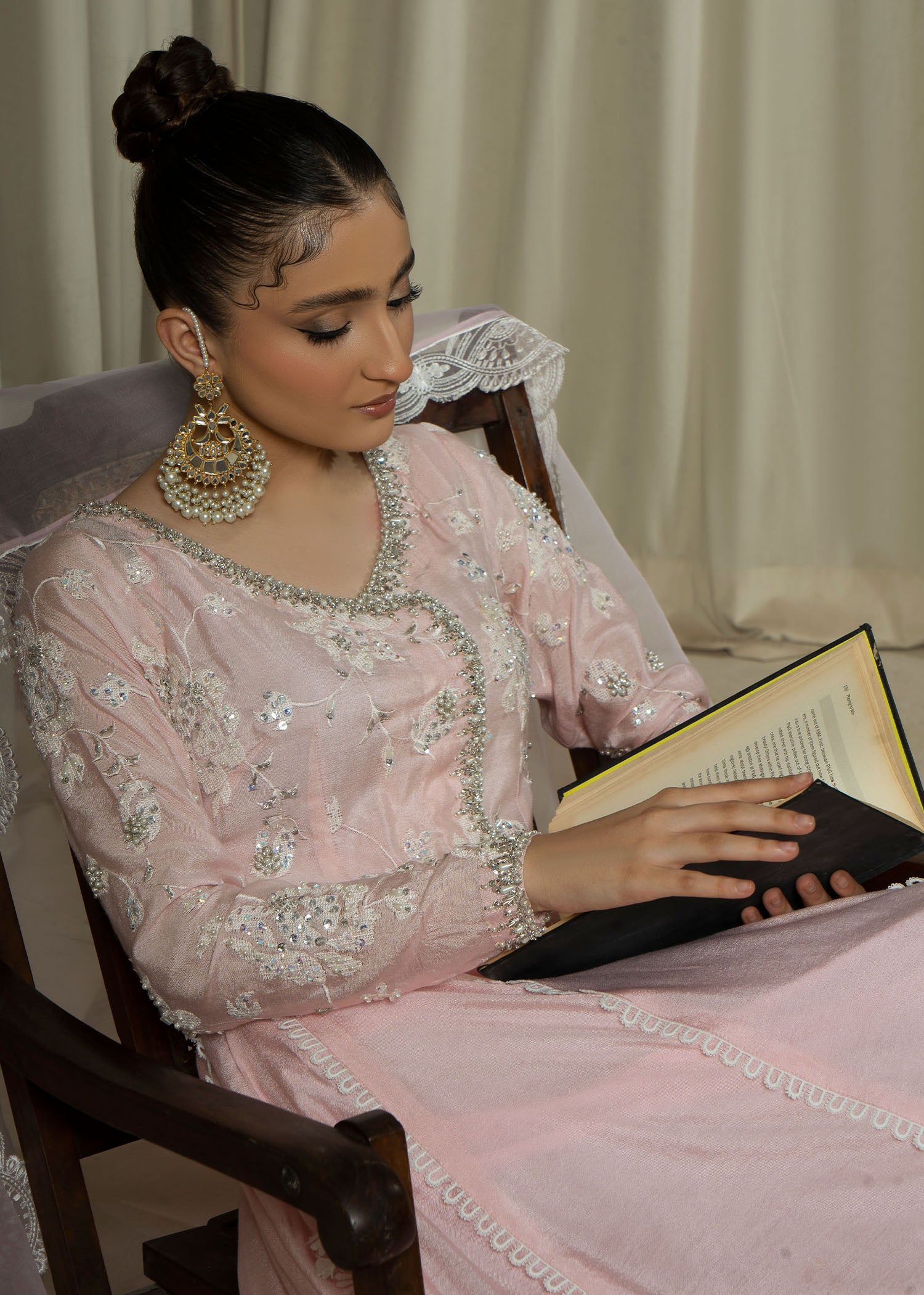 cotton net Pishwas in Pink