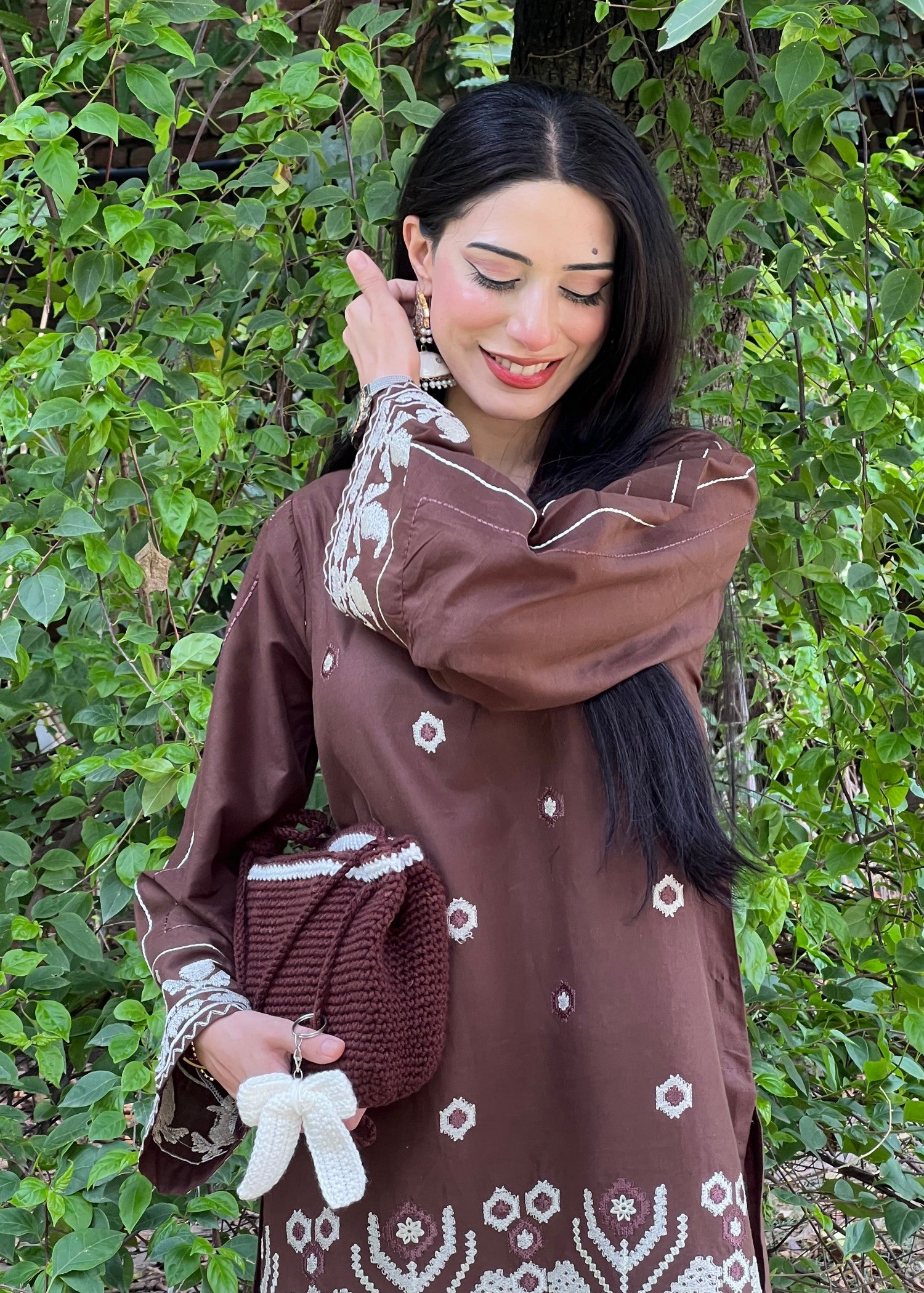 cotton Kurta Set in Mocha brown