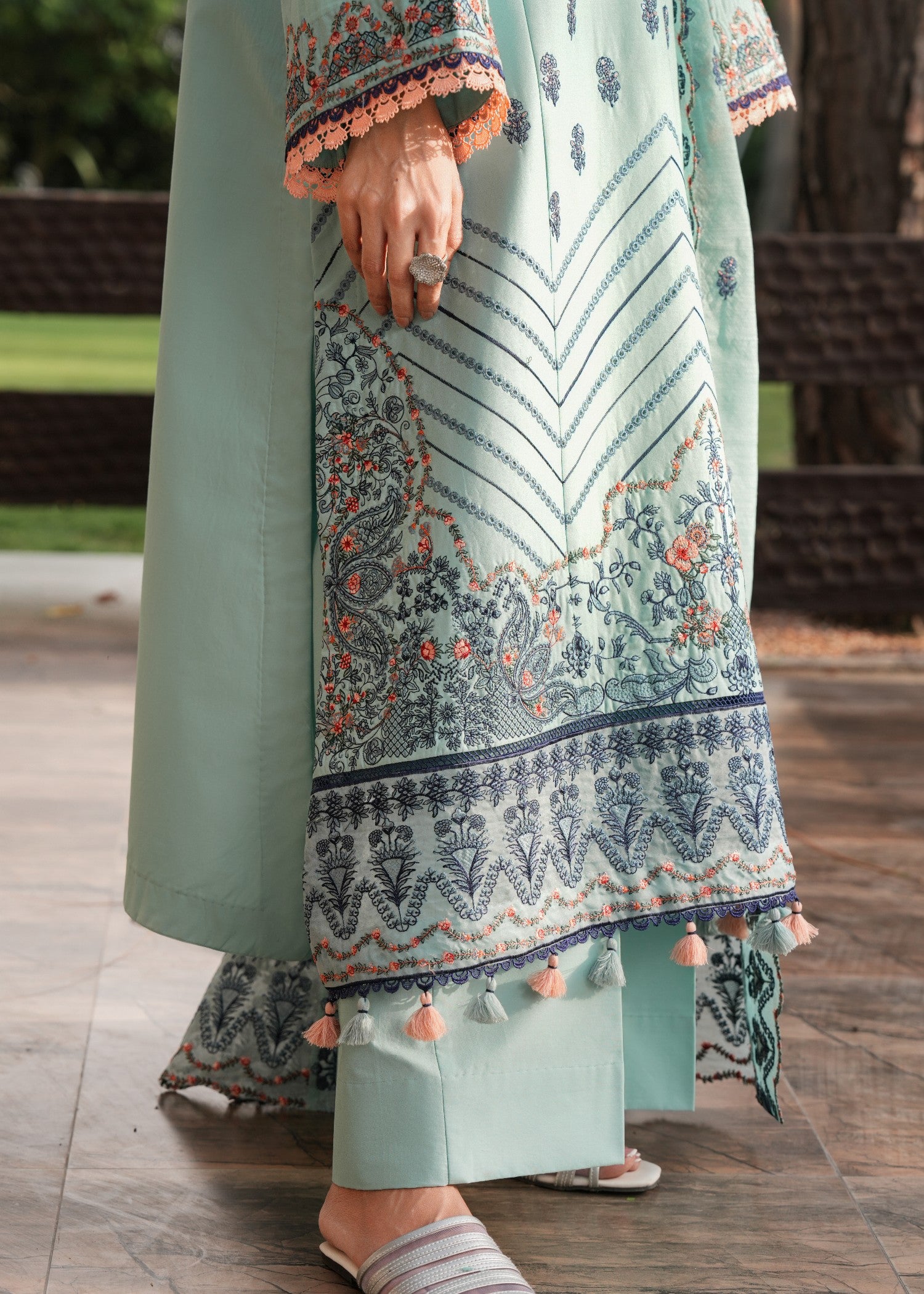 cotton Kurta Set in Navy blue, pastel green