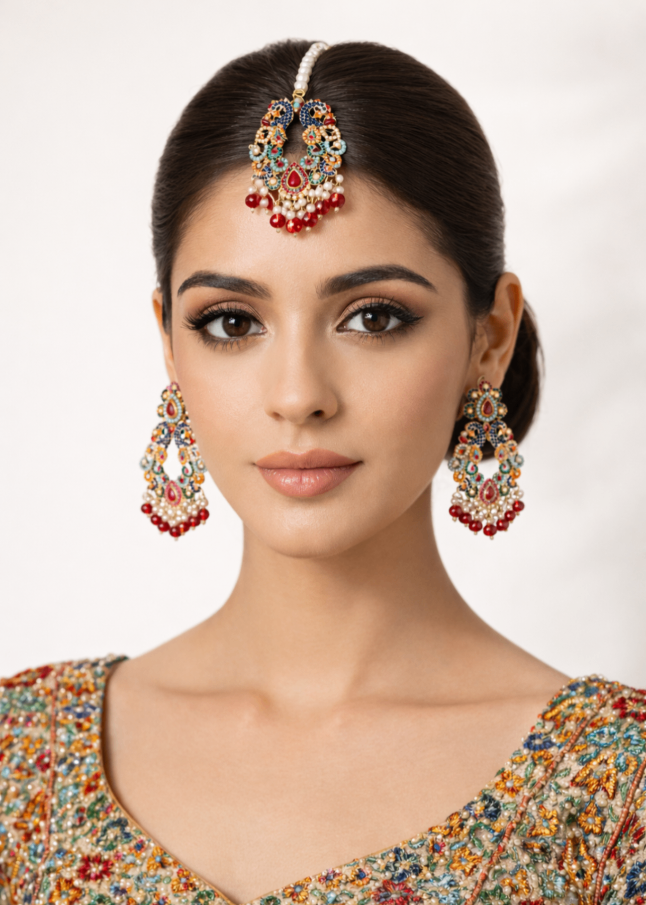Jewelry Set in Sea green, pearl white, ruby red Color by - Trendy Women Jewelry Set QAT8623