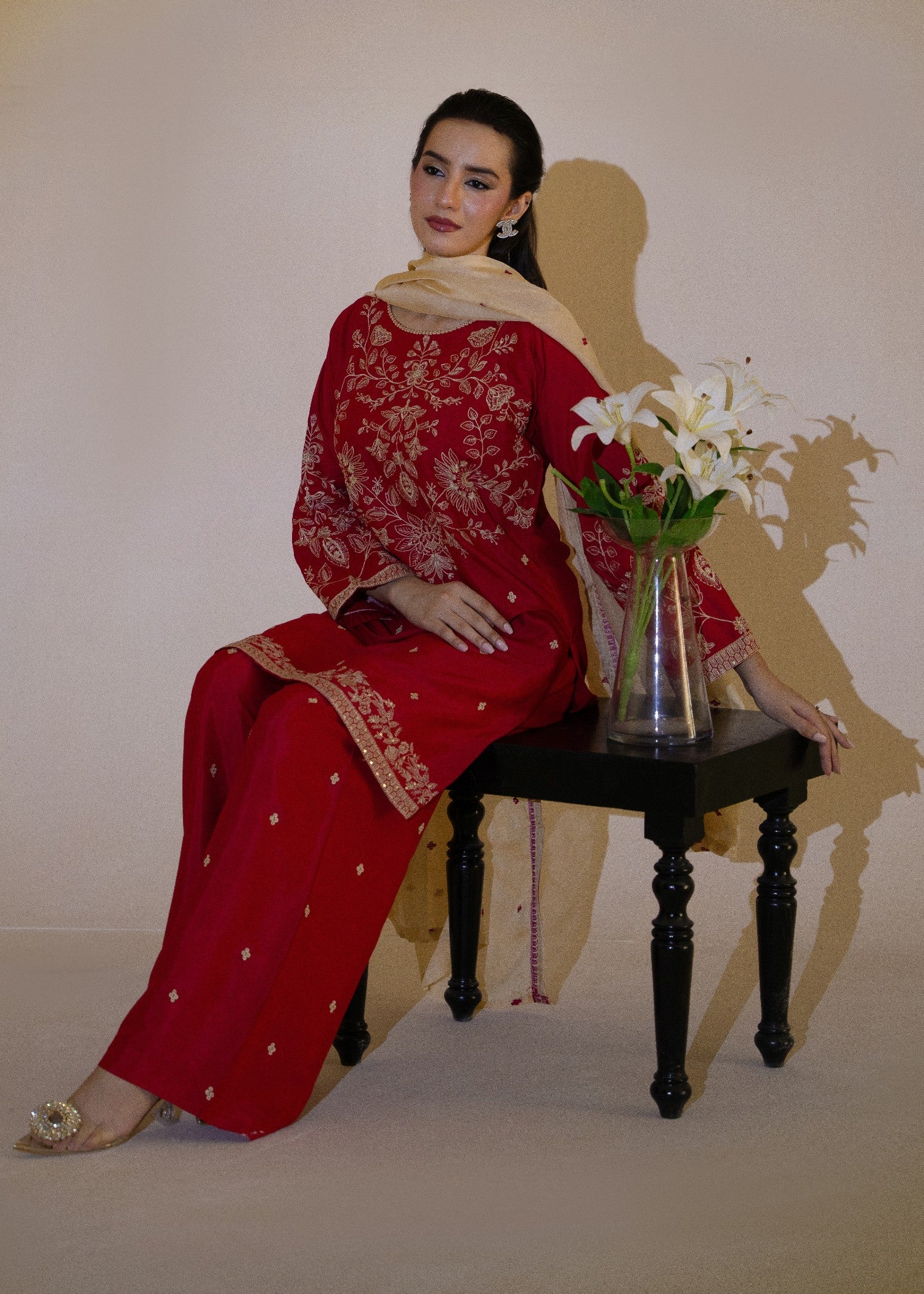raw silk Kurta Set in Tomato red