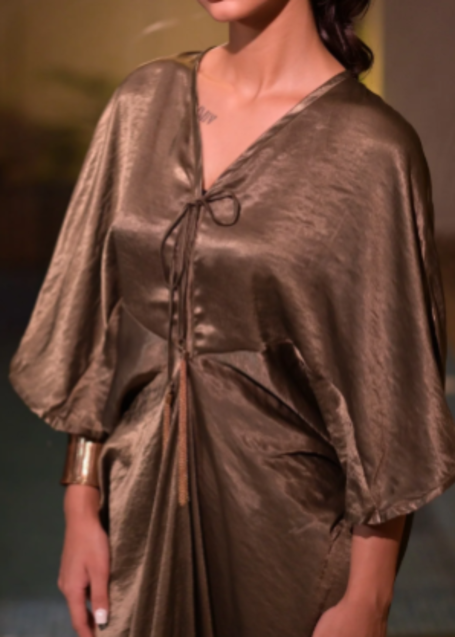 satin silk Kaftan in Brown