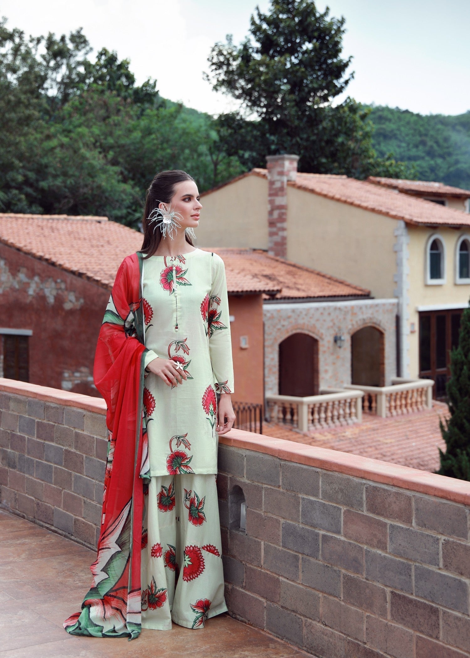 lawn Sharara in Moss green
