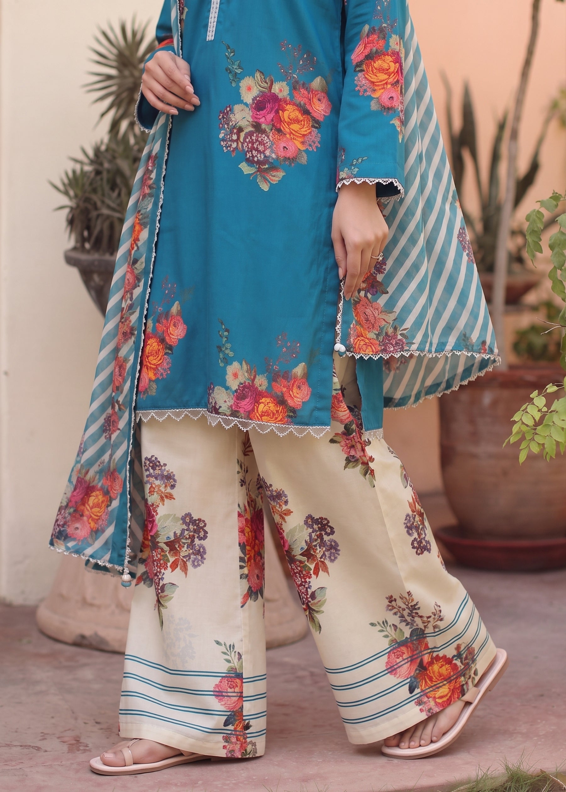 grip Kurta Set in Teal