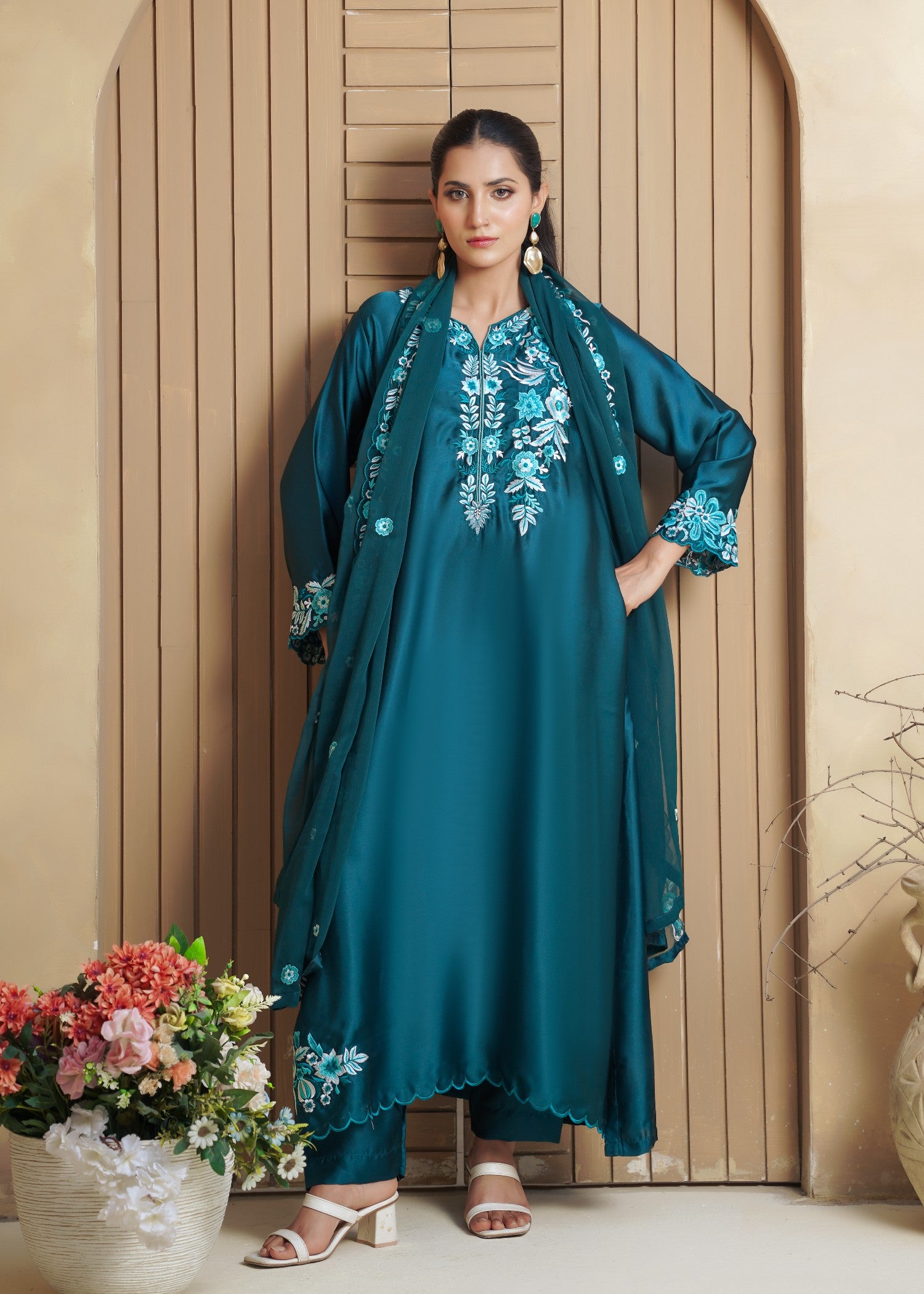 silk Kaftan in Bondi blue