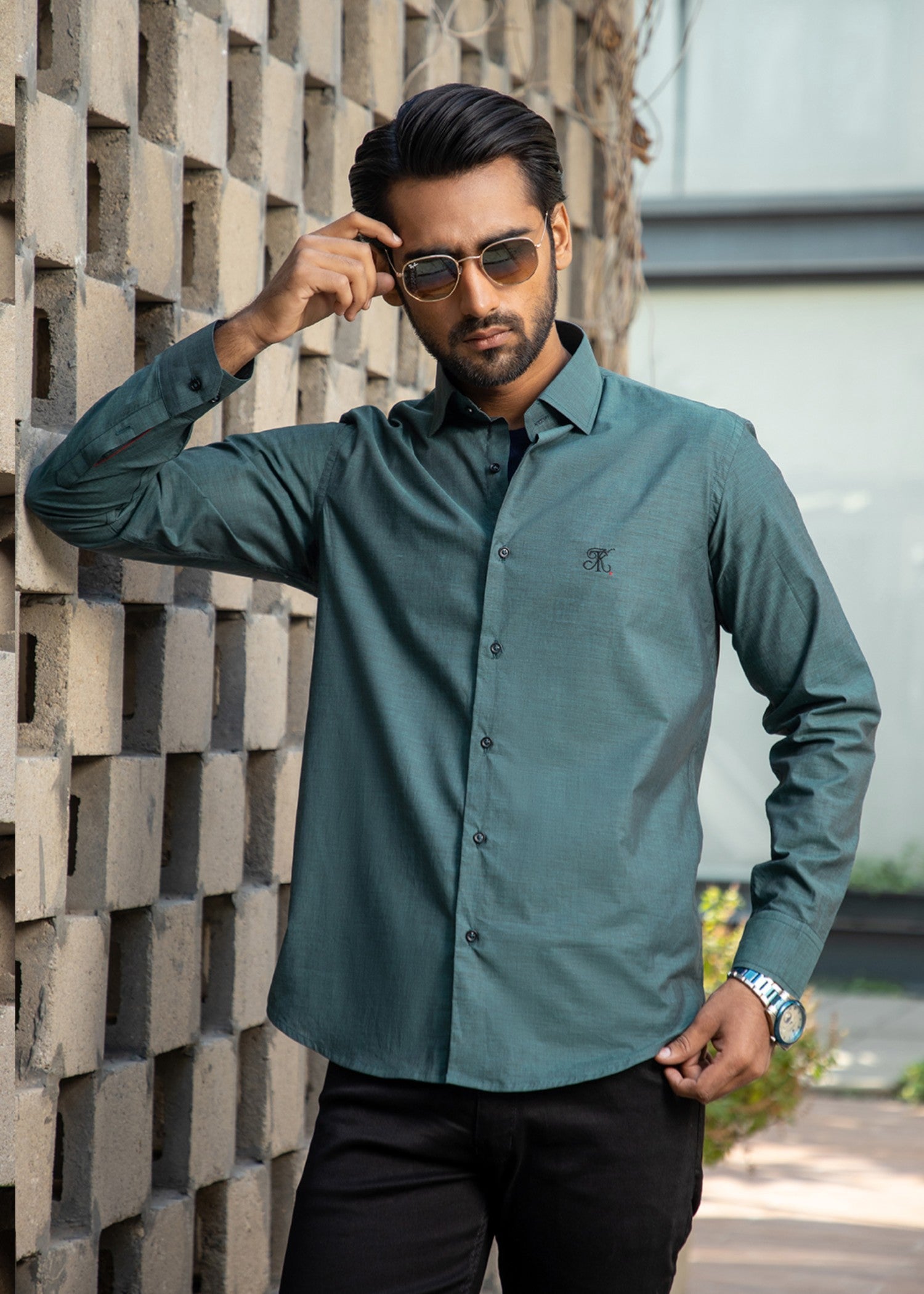 cotton Casual Shirt in Green by Kumash Textiles
