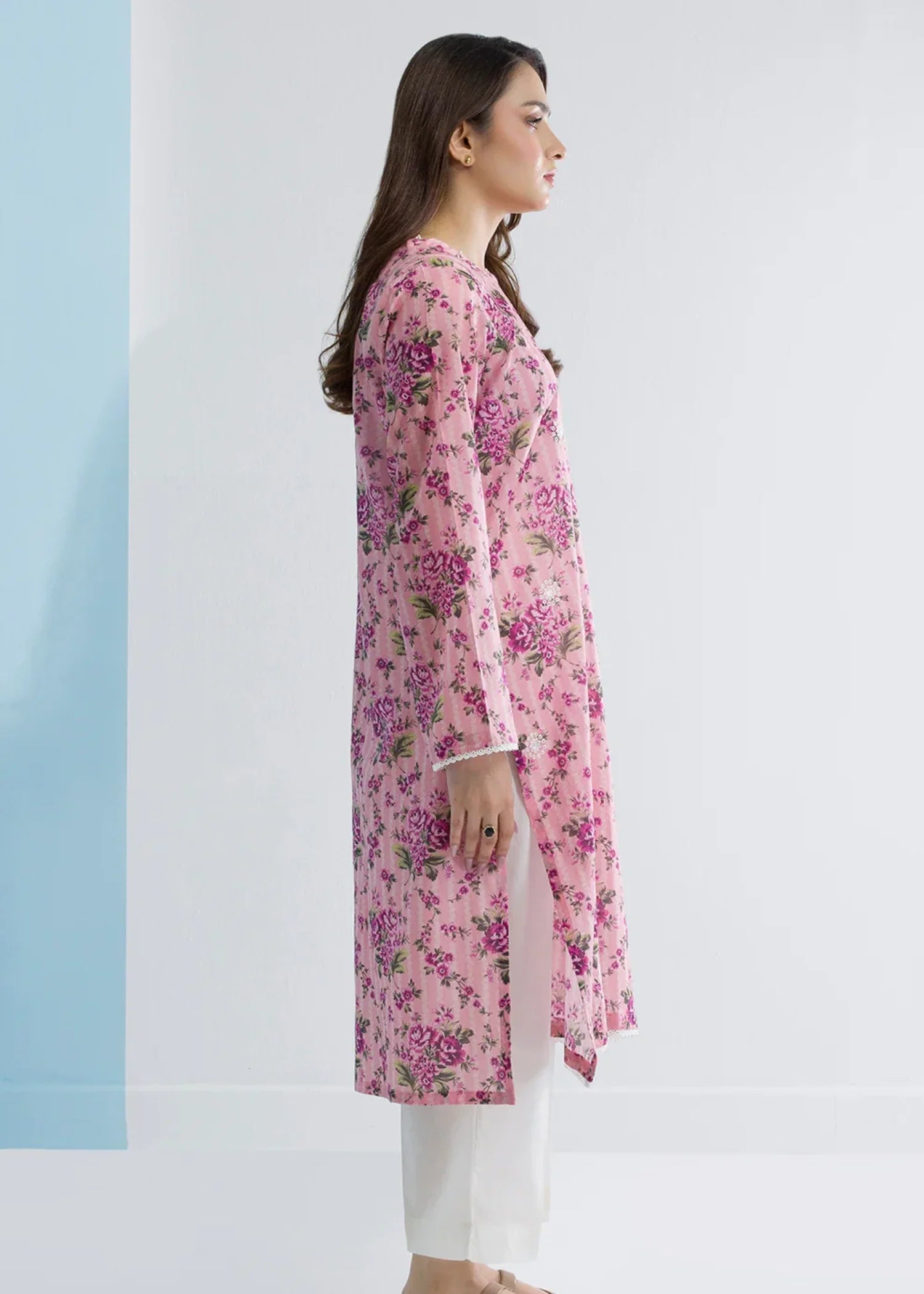 lawn Kurti in Tea rose pink
