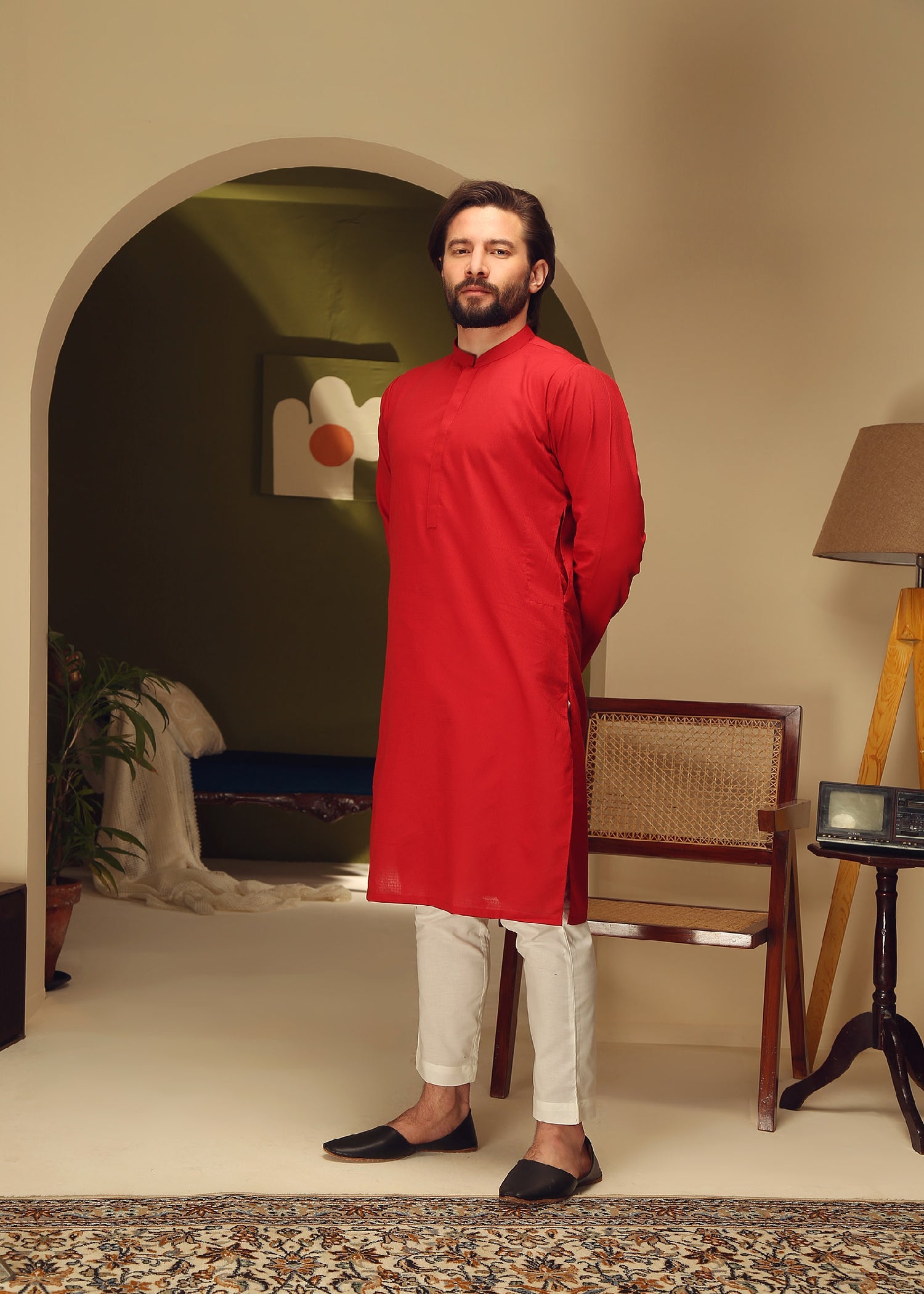cotton dobby Kurta in Red