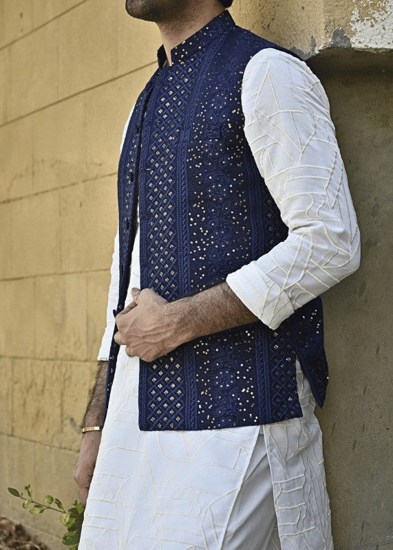 raw silk Waistcoat in Navy blue