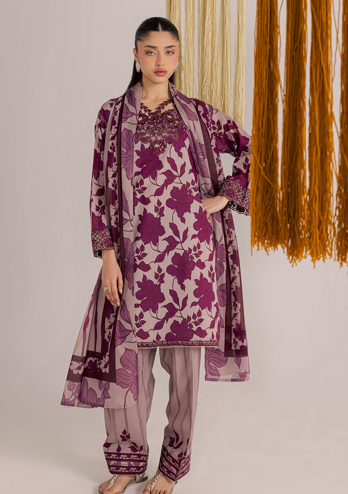lawn Kurta Set in Purple