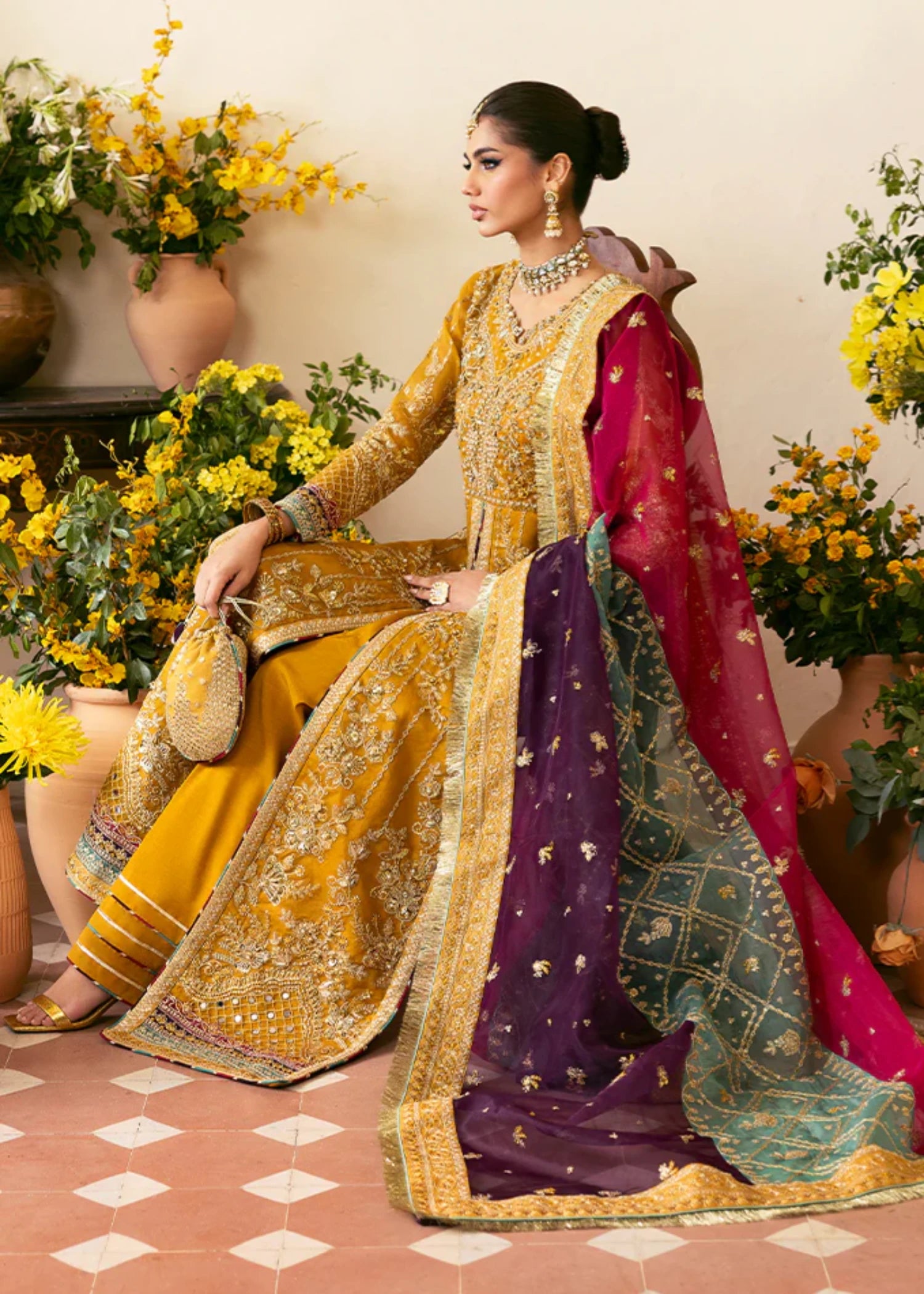 organza Sharara in Saffron
