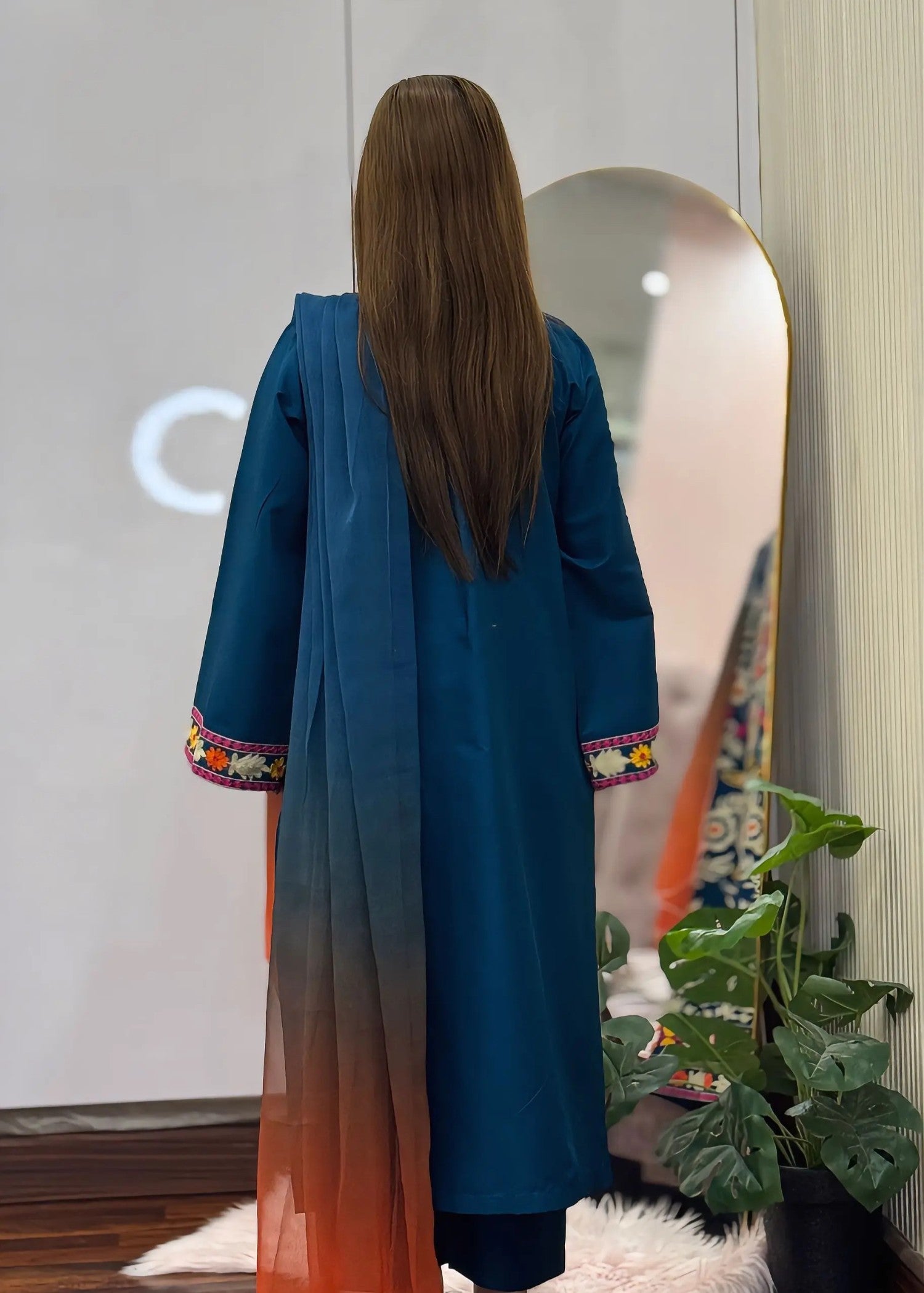 lawn cotton Kurta Set in Sapphire blue