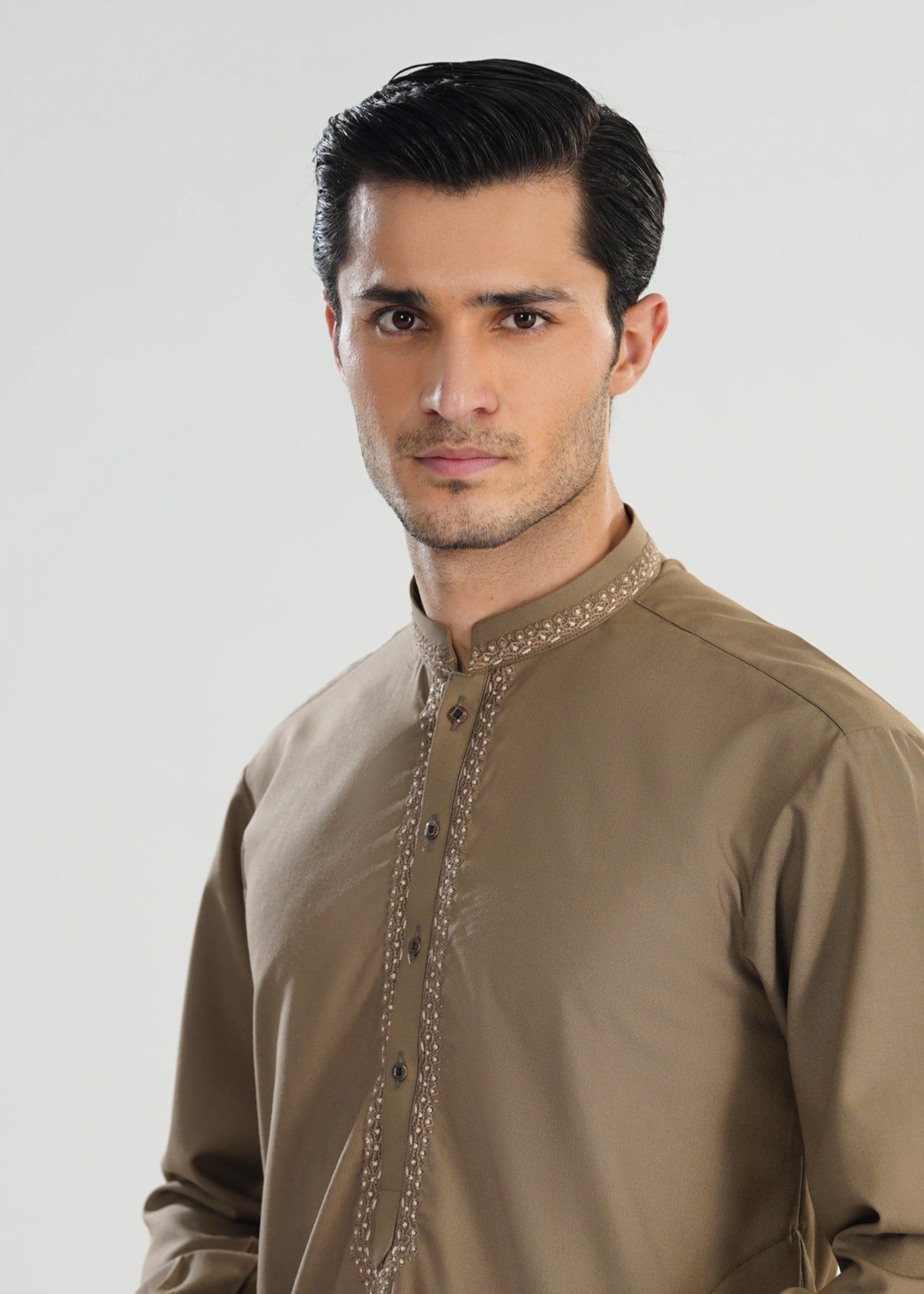 wash & wear Shalwar Kameez in Sand brown