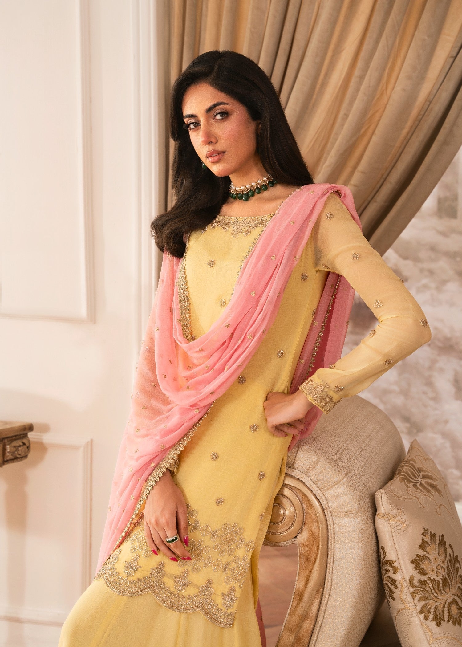 chiffon Sharara in Light yellow