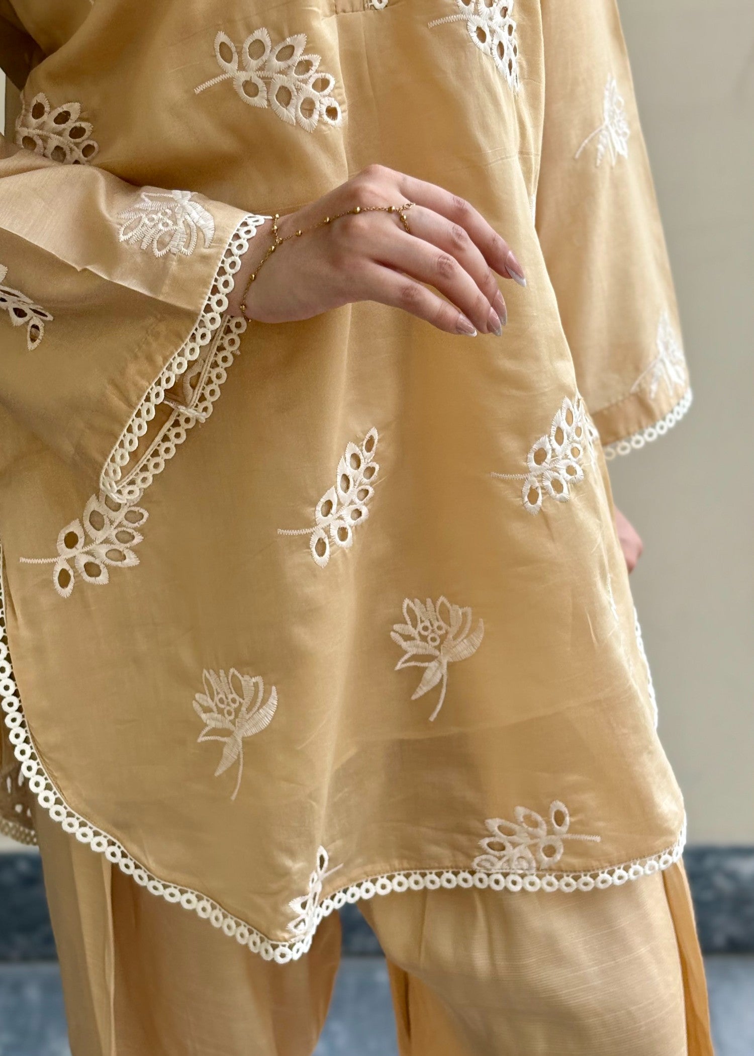paper lawn Co Ord Sets in Golden brown