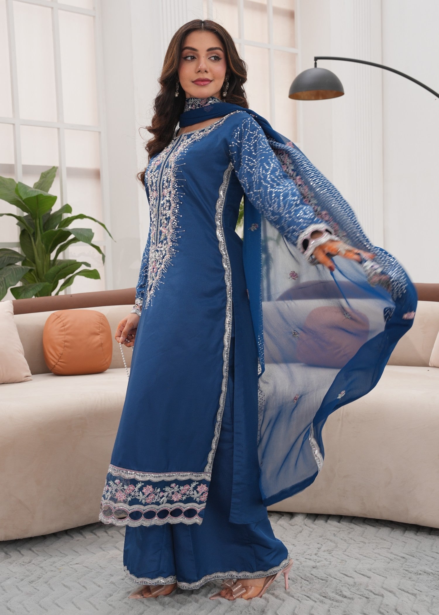 kattan silk Kurta Set in Yale blue