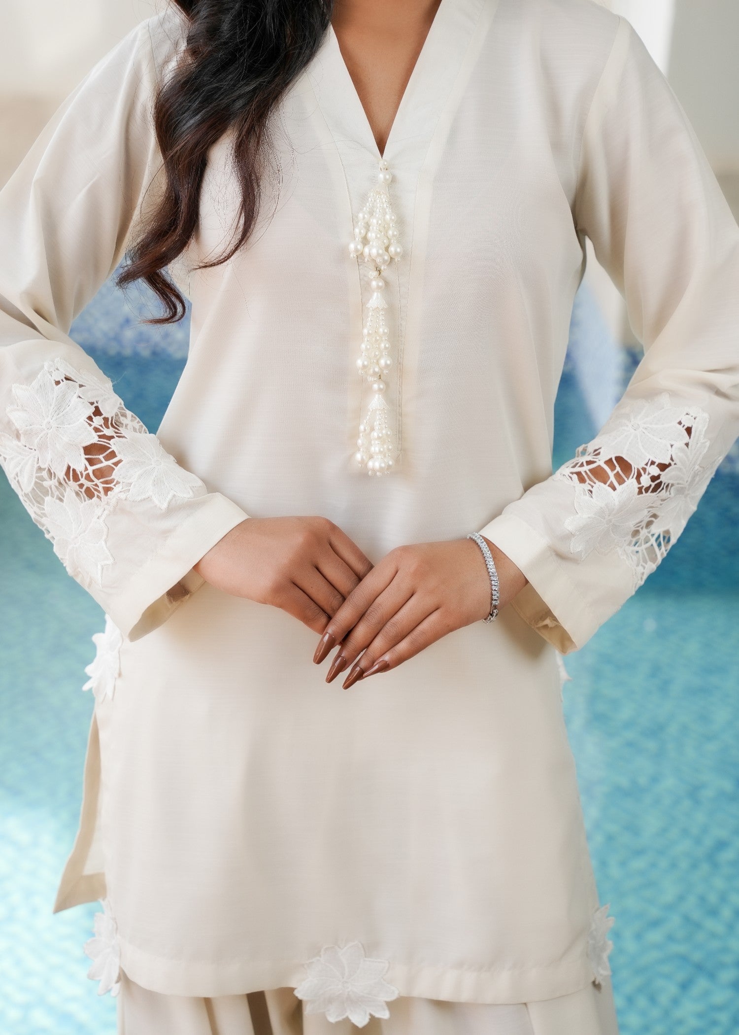 korean raw silk Kurta Set in Cream