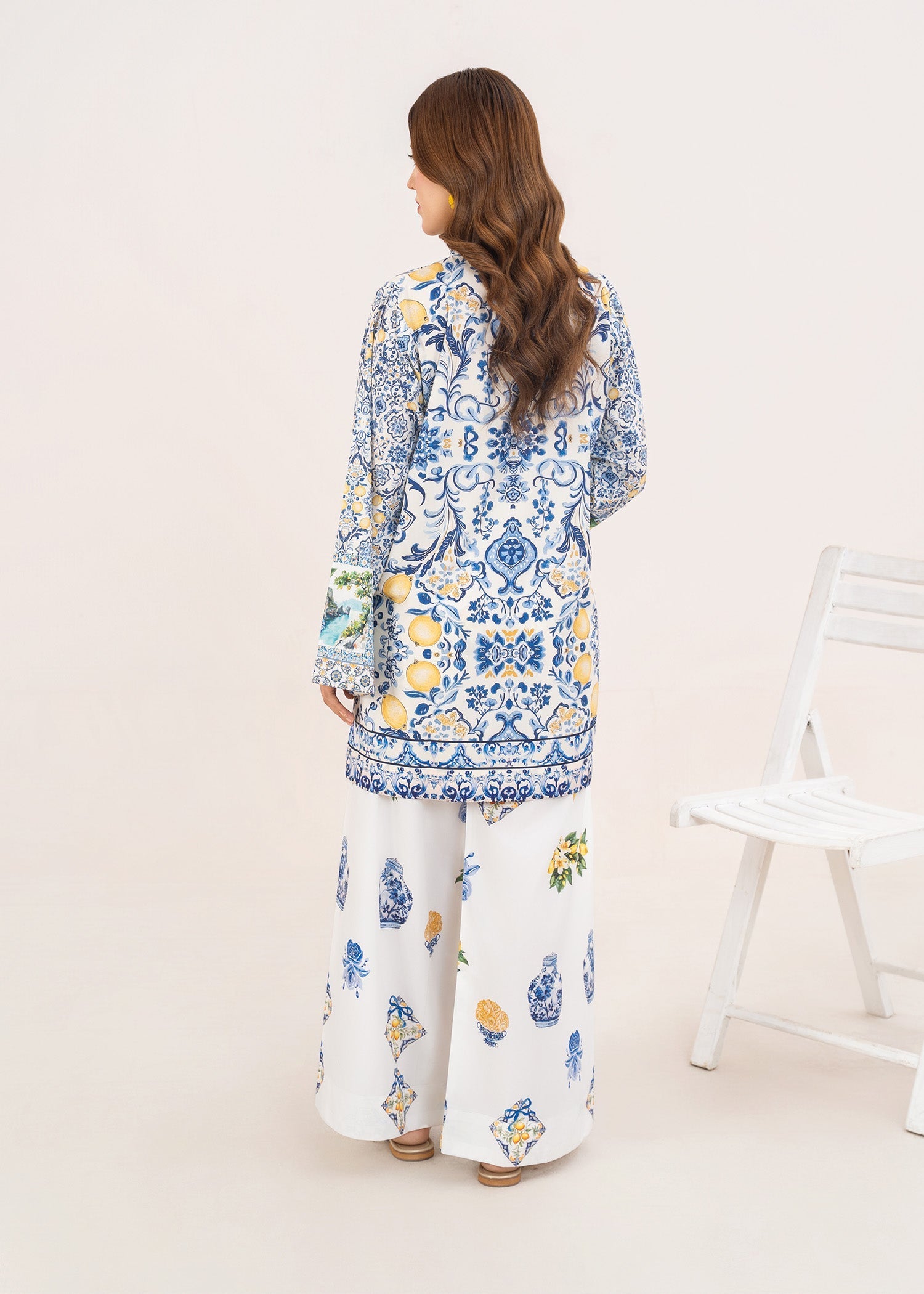 poly lawn Kurta Set in Ice blue