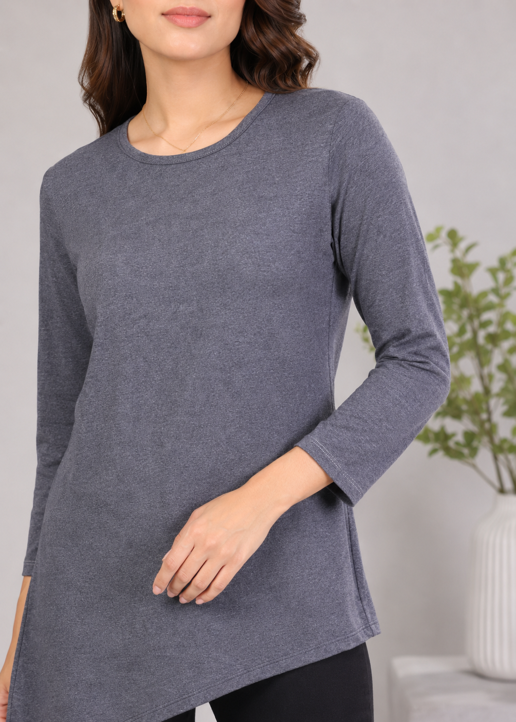single jersey knit Top in Charcoal