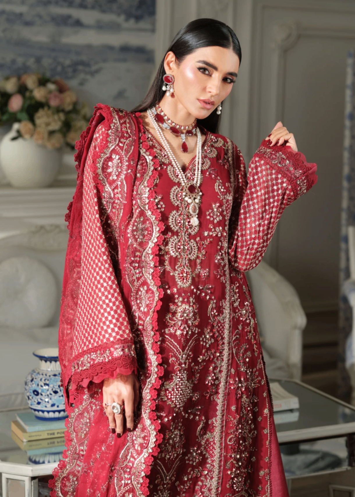 chiffon Unstitched in Spicy red