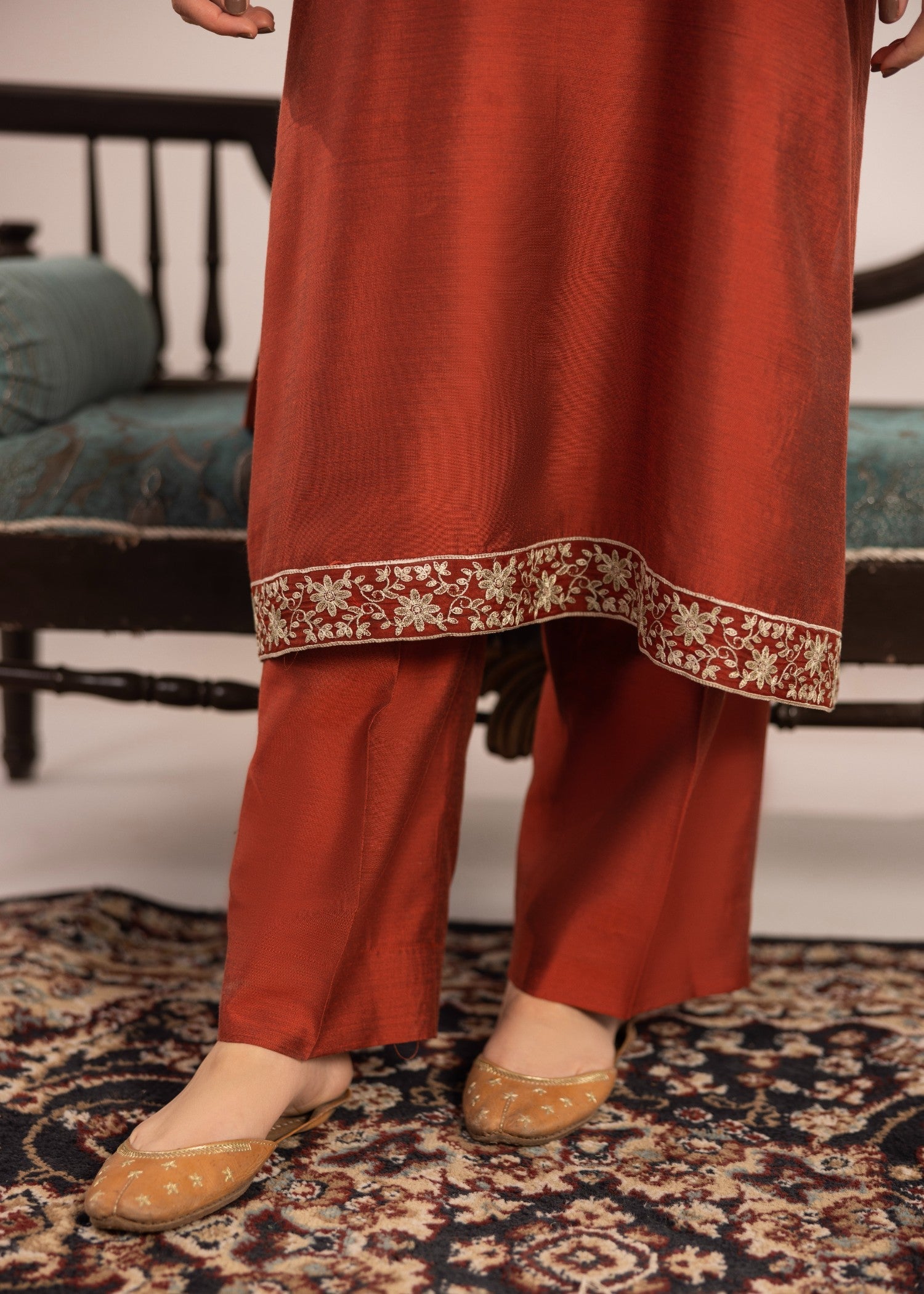 chambray Kurta Set in Orange