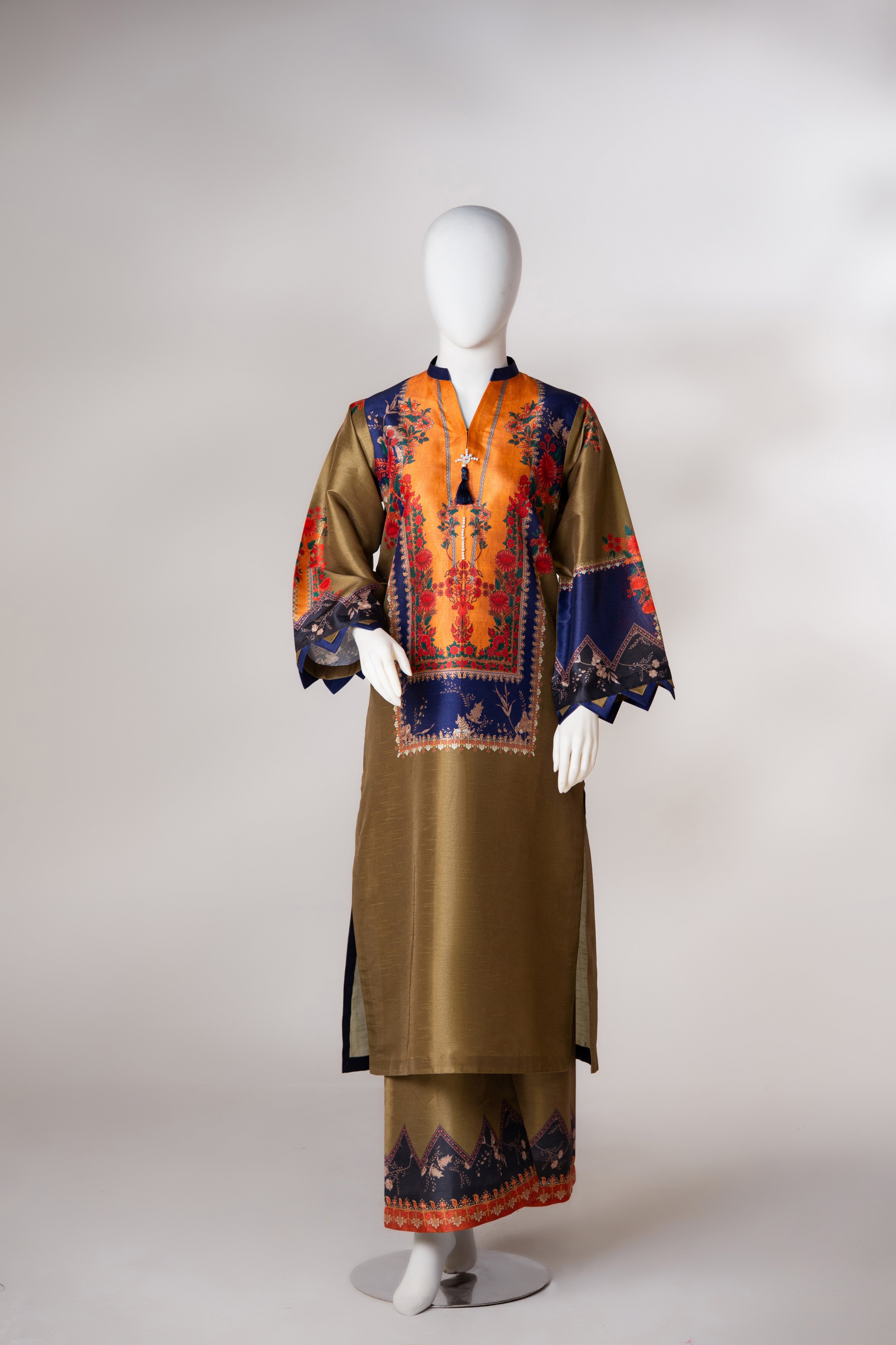 silk Kurta Set in Olive green