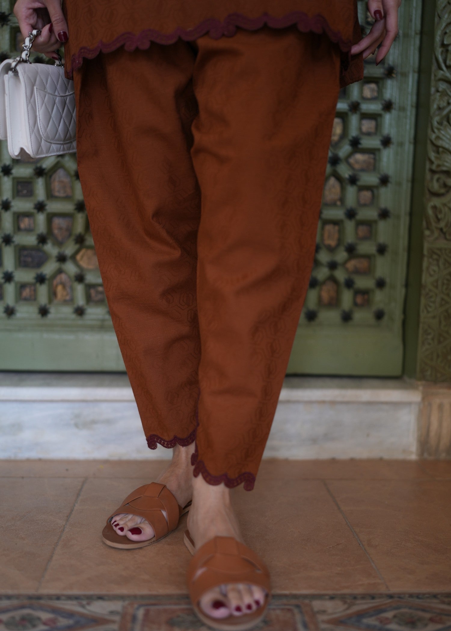 self jacquard Co Ord Sets in Brown