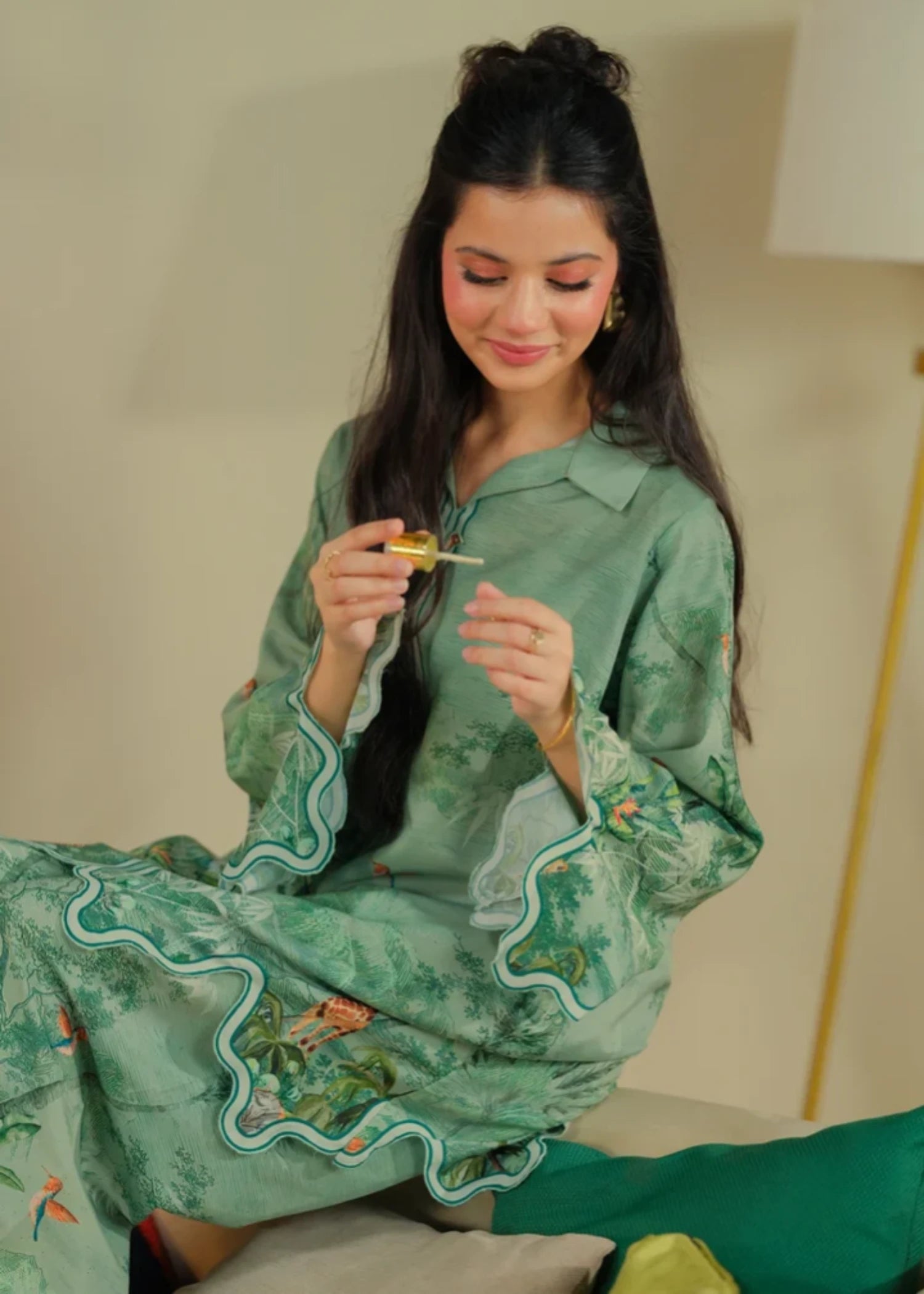 cambric Kurta Set in Pistachio green