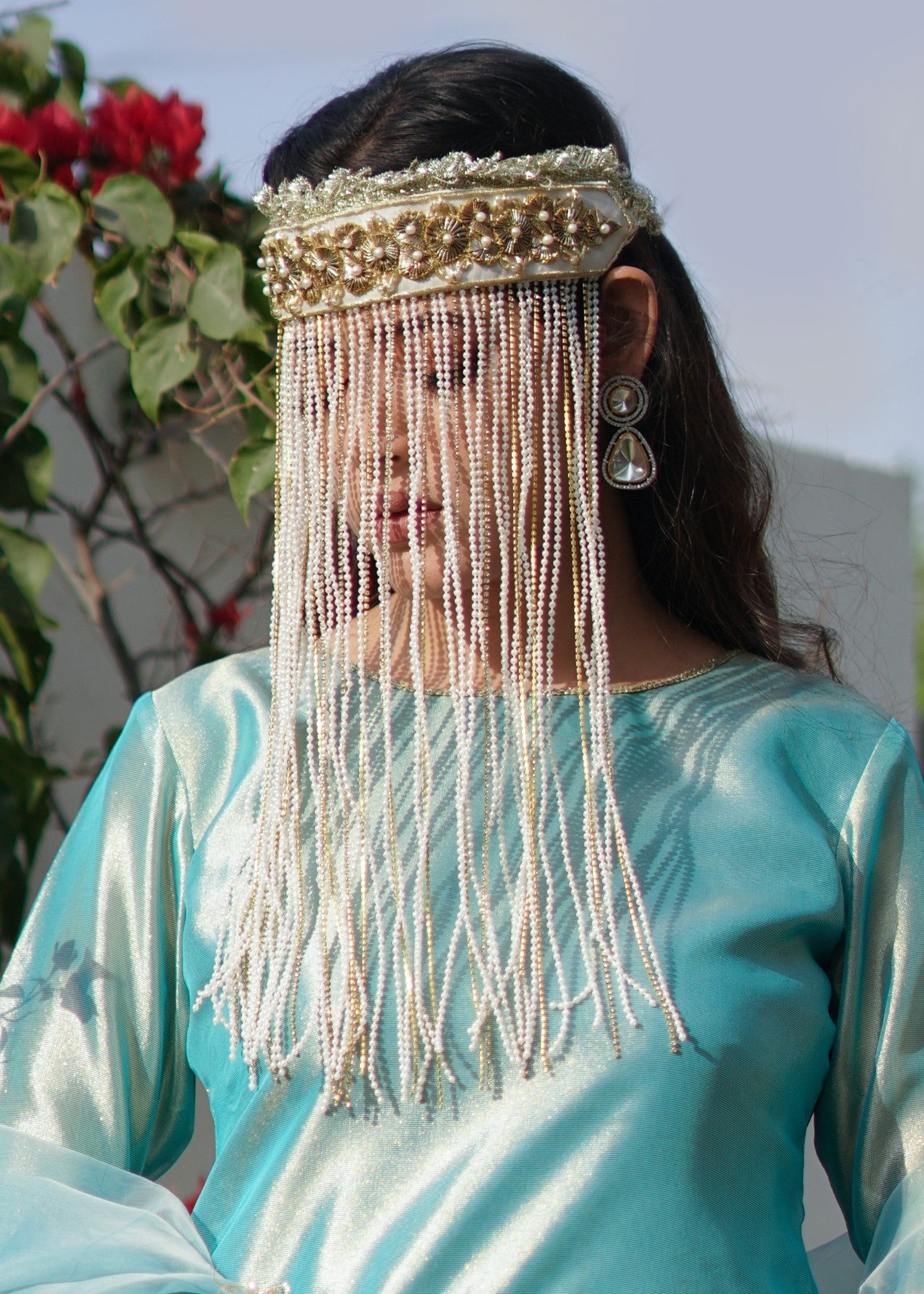 tissue Gharara in Aquamarine