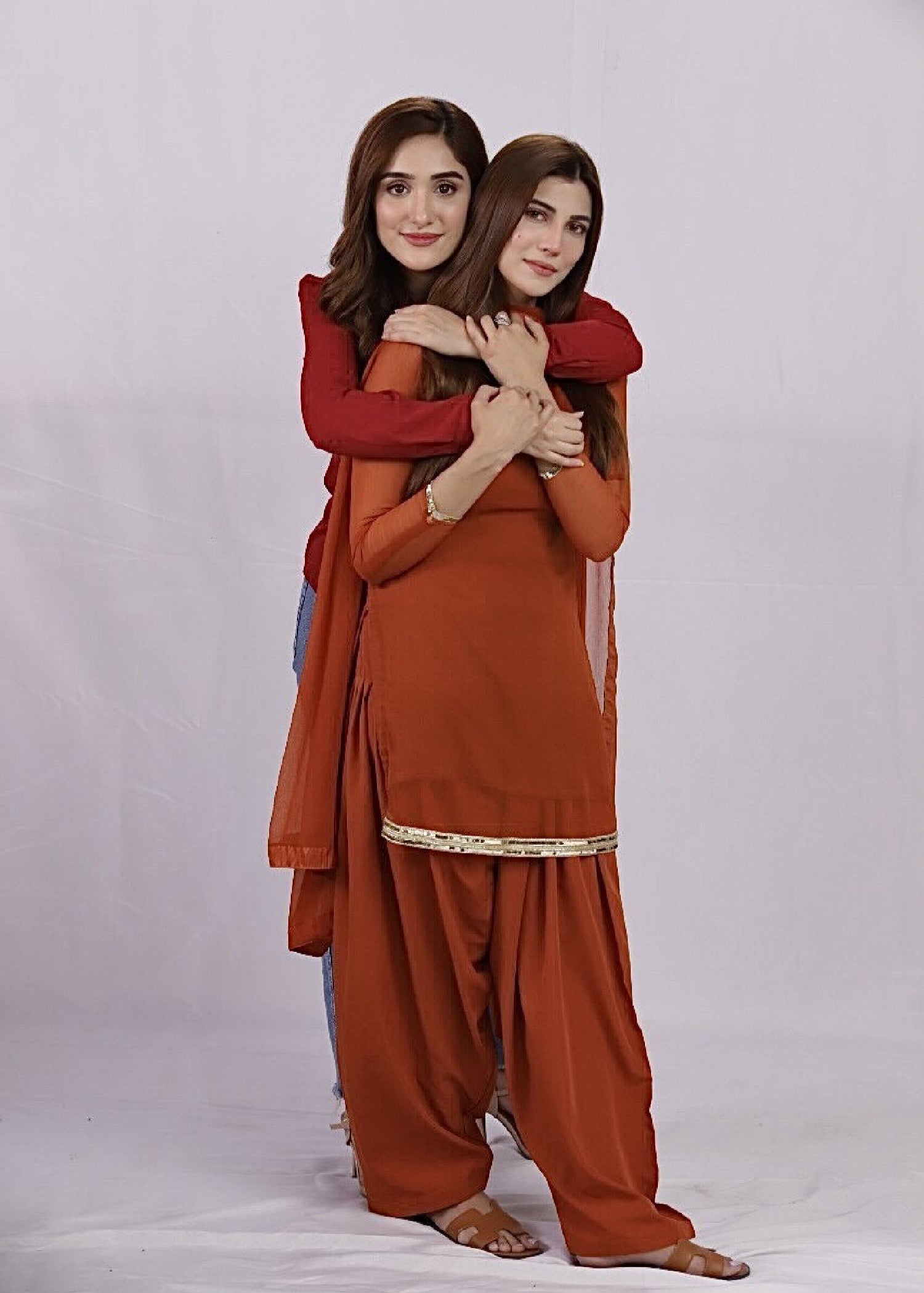 bemberg crinkle chiffon Kurta Set in Rust orange