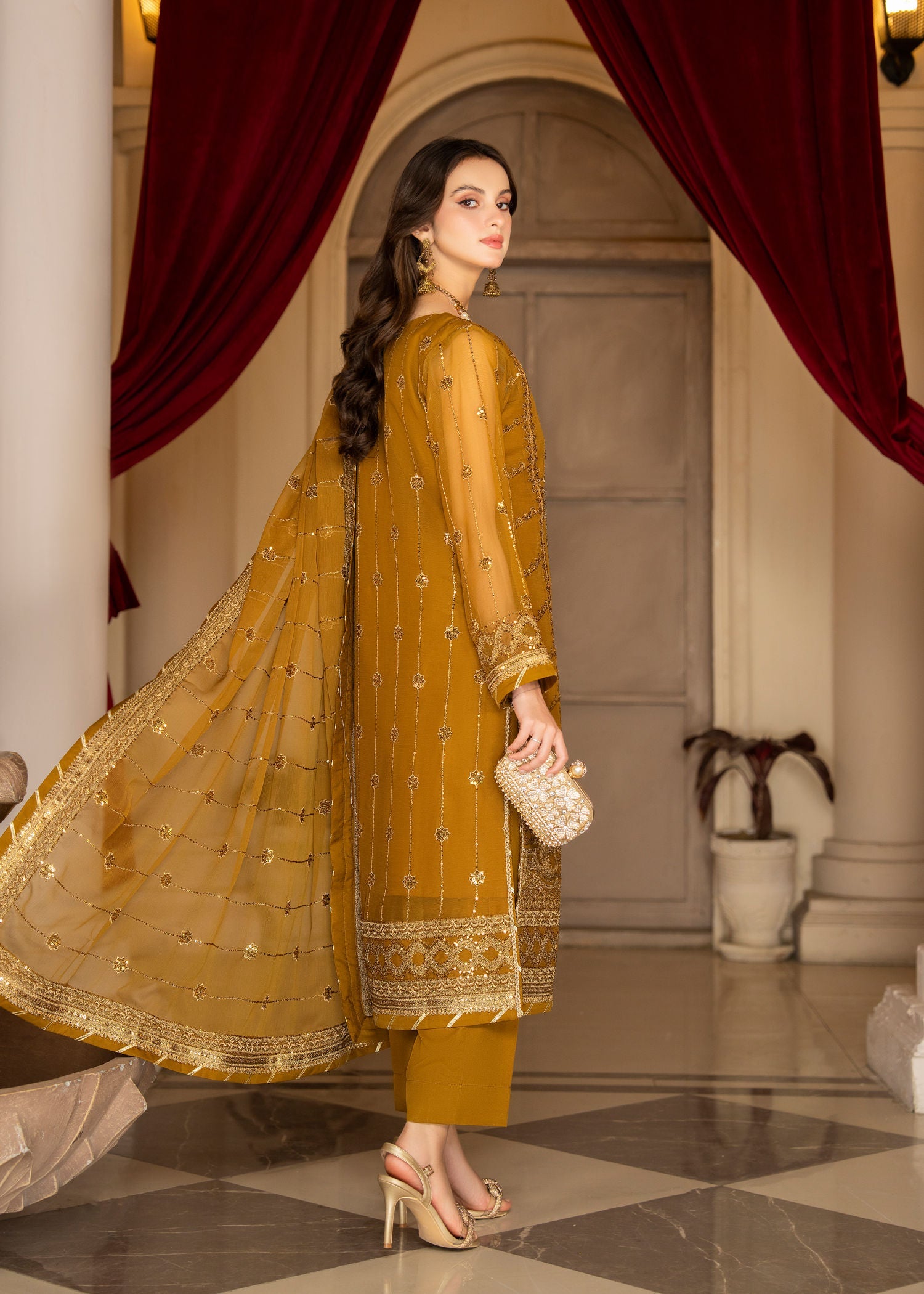 chiffon Kurta Set in Mustard