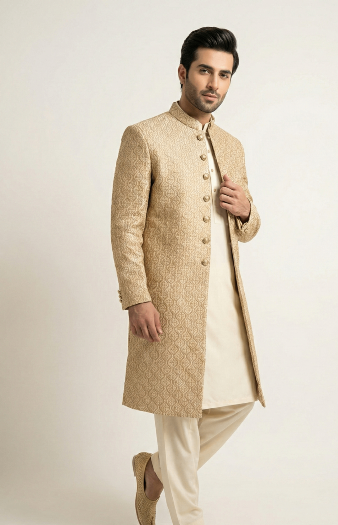 silk Sherwani in Gold