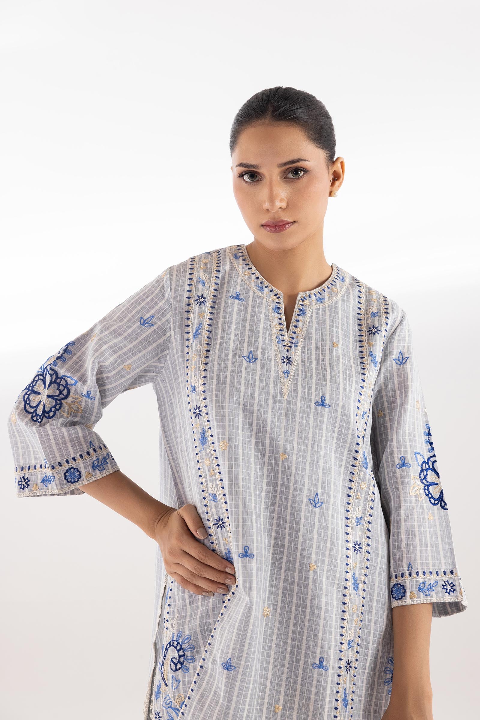 chambray Kurti in Light blue