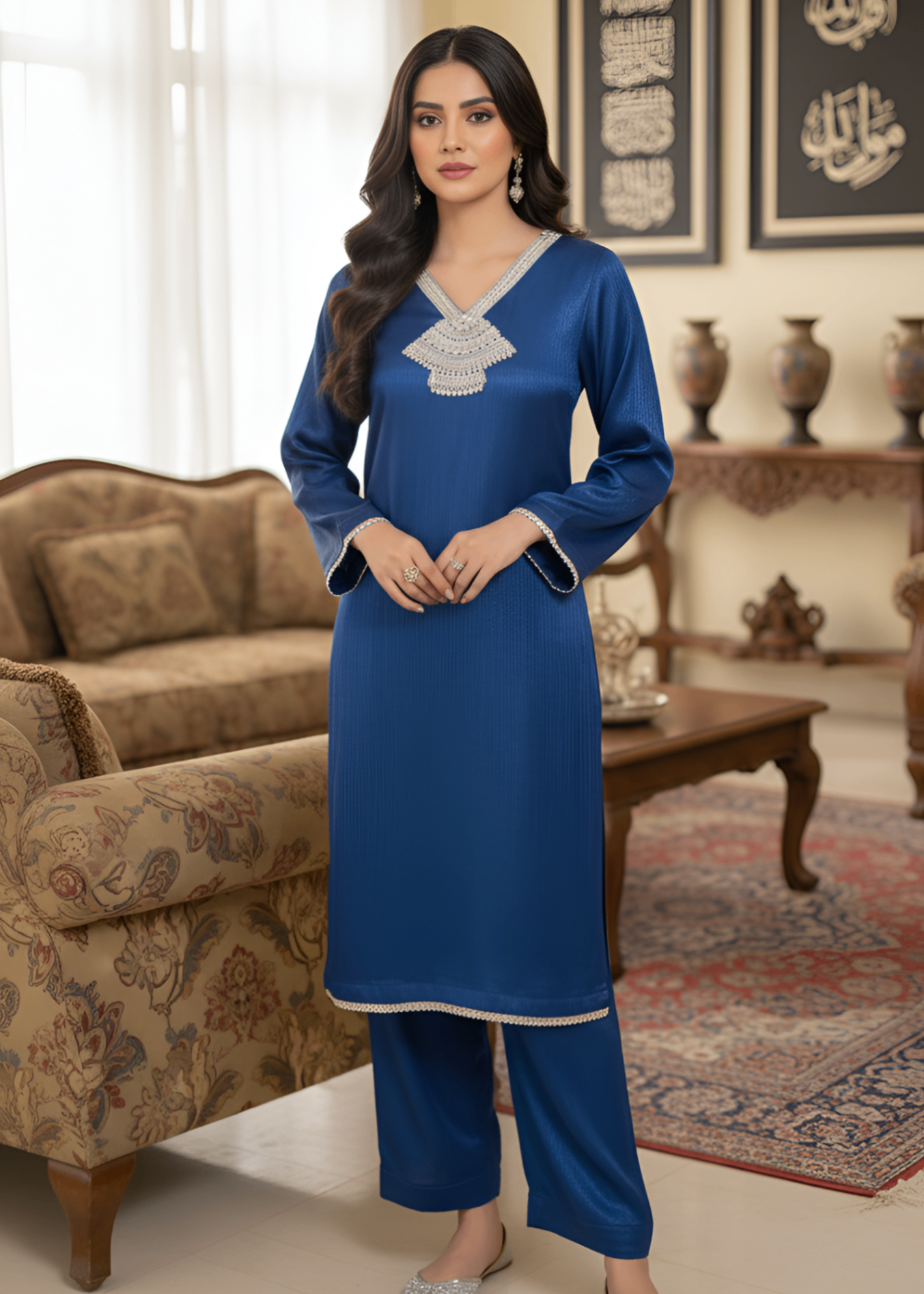 silk georgette Kurta Set in Blue