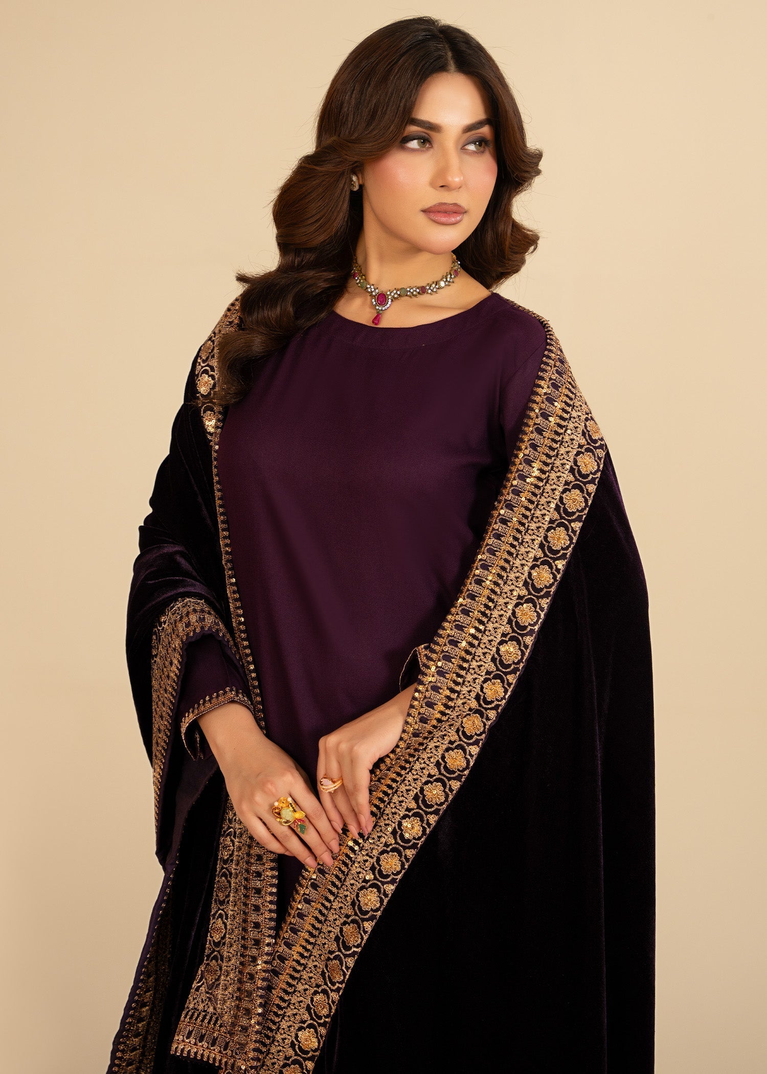 wool viscose Kurta Set in Plum