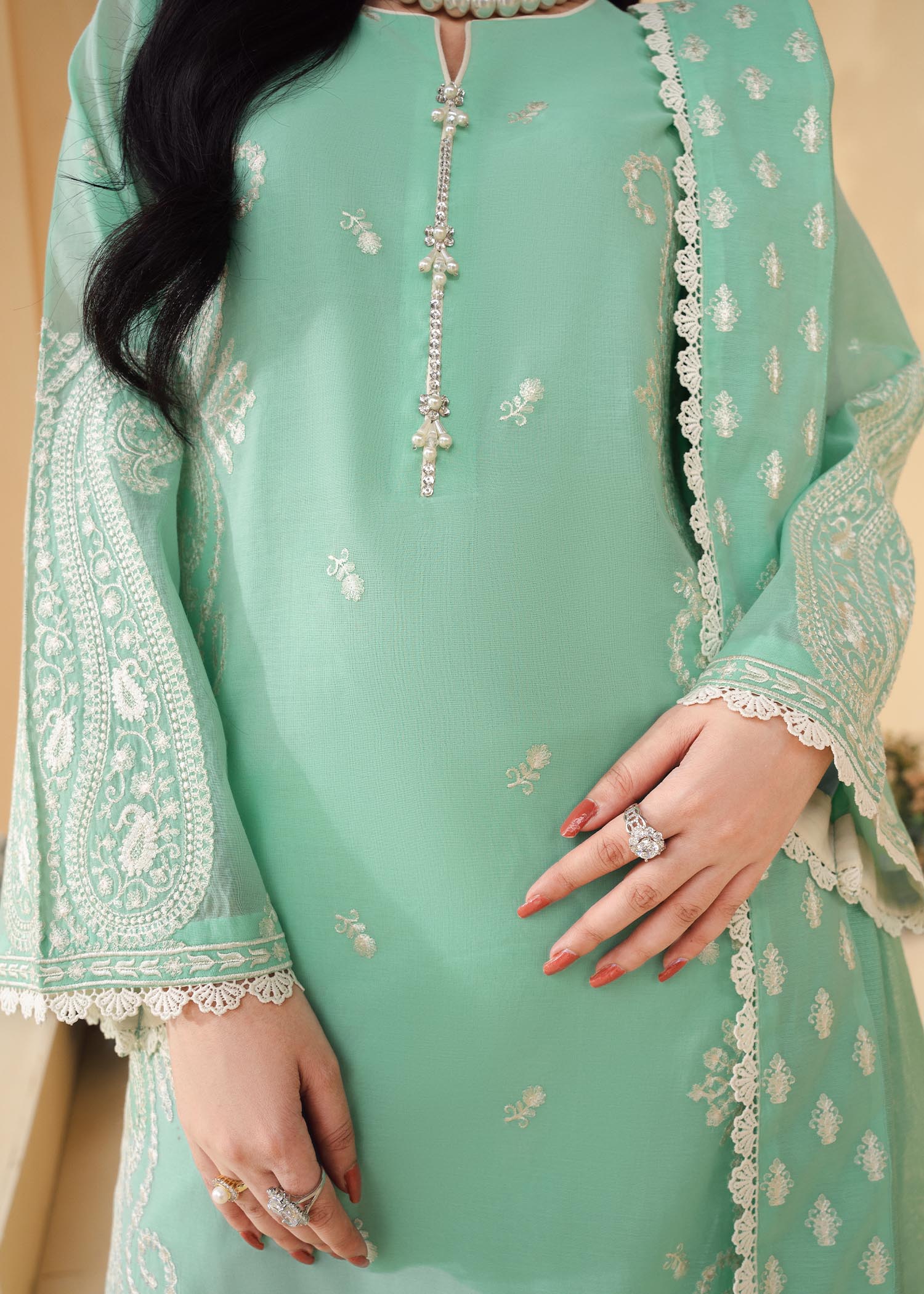cotton net Kurta Set in Green